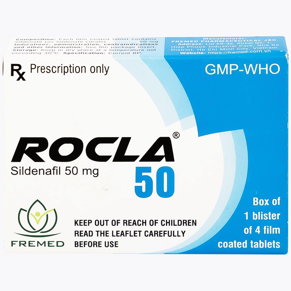 Hình ảnh Thuốc Rocla 50 Fremed điều trị các tình trạng rối loạn cương dương (1 vỉ x 4 viên)