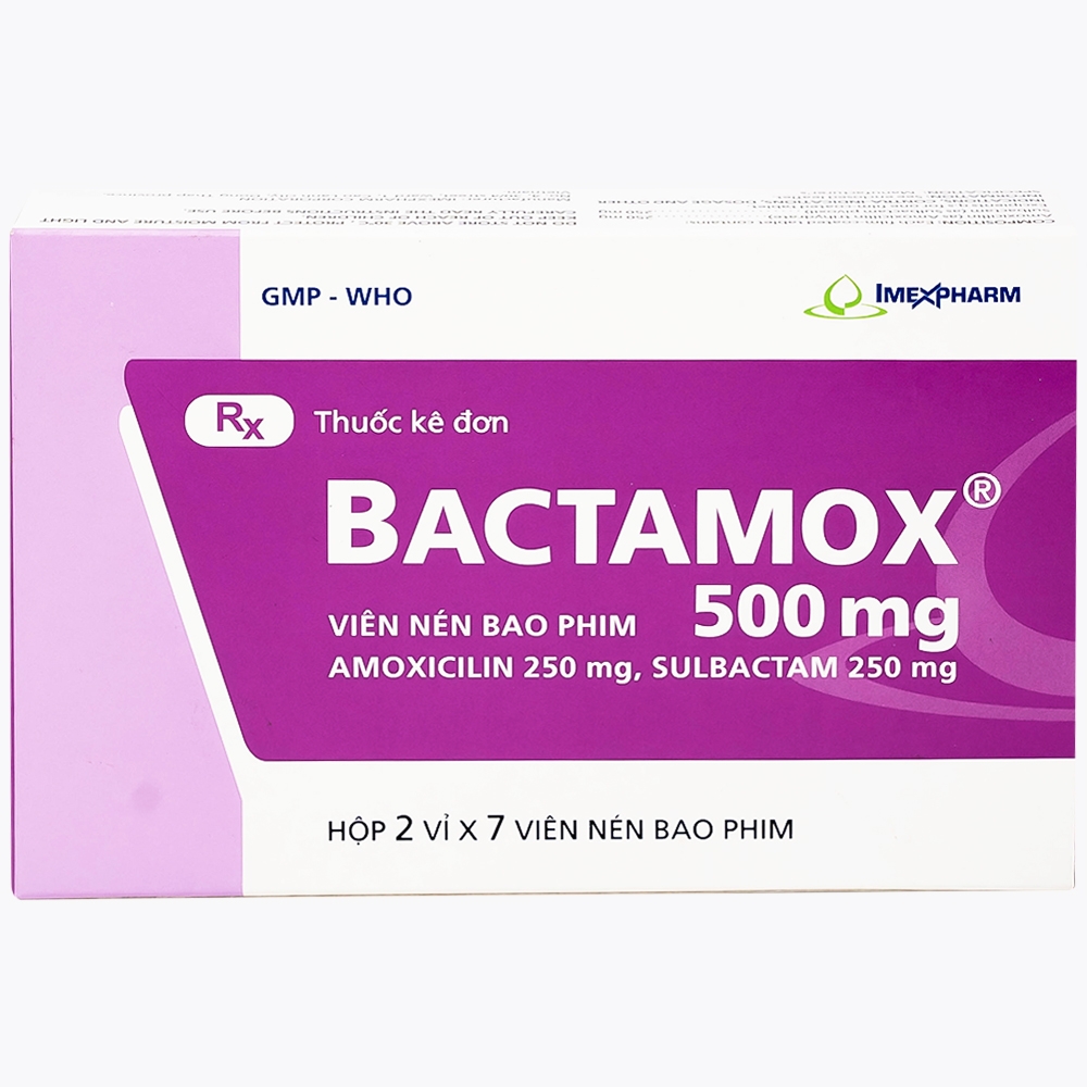 Hình ảnh Thuốc Bactamox 500mg Imexpharm điều trị nhiễm khuẩn đường hô hấp dưới, viêm tai giữa (2 vỉ x 7 viên)