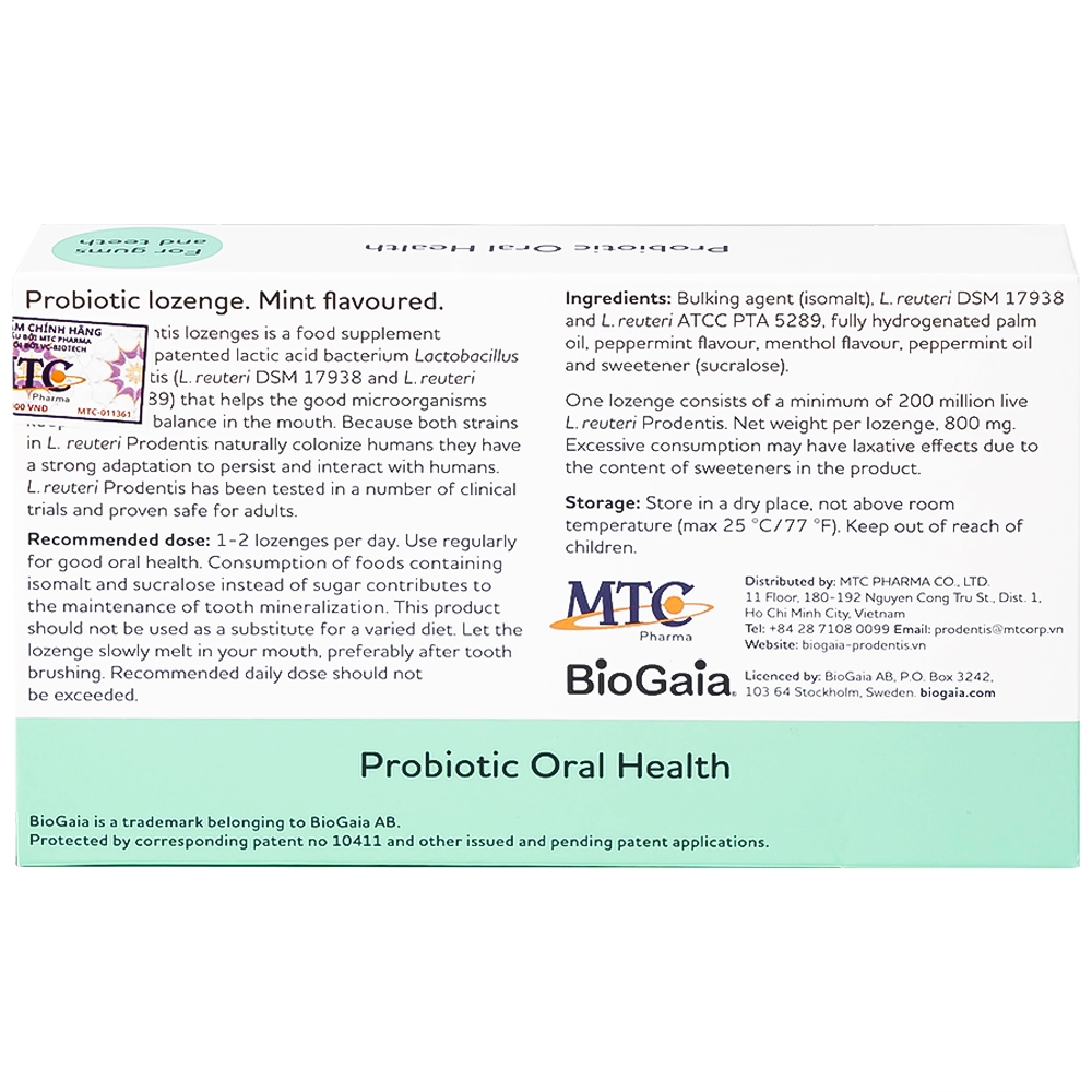 Hình ảnh Viên ngậm Biogaia Prodentis Lozenges For Gums And Teeth vị bạc hà hỗ trợ bảo vệ sức khỏe răng lợi (3 vỉ x 10 viên)