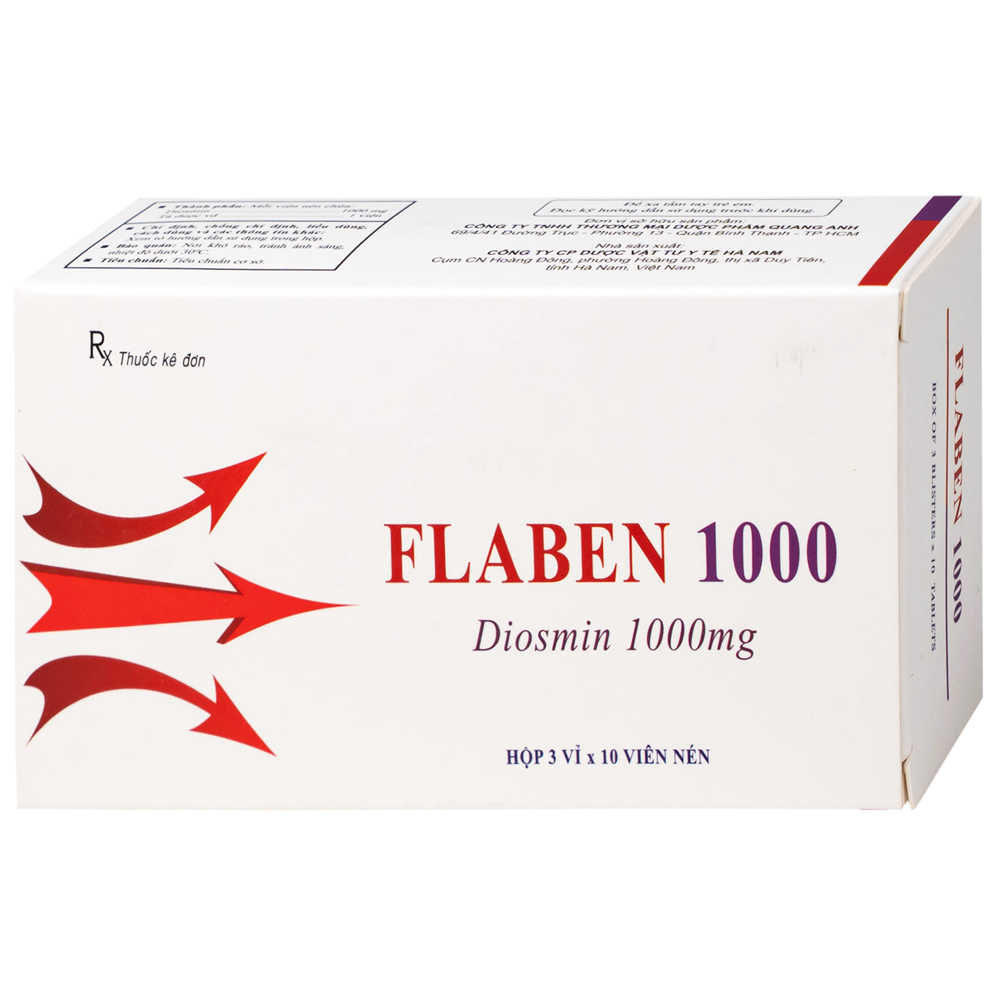 Hình ảnh Thuốc Flaben 1000 Hà Nam điều trị các dấu hiệu và triệu chứng của suy tuần hoàn tĩnh mạch mãn tính (3 vỉ x 10 viên)