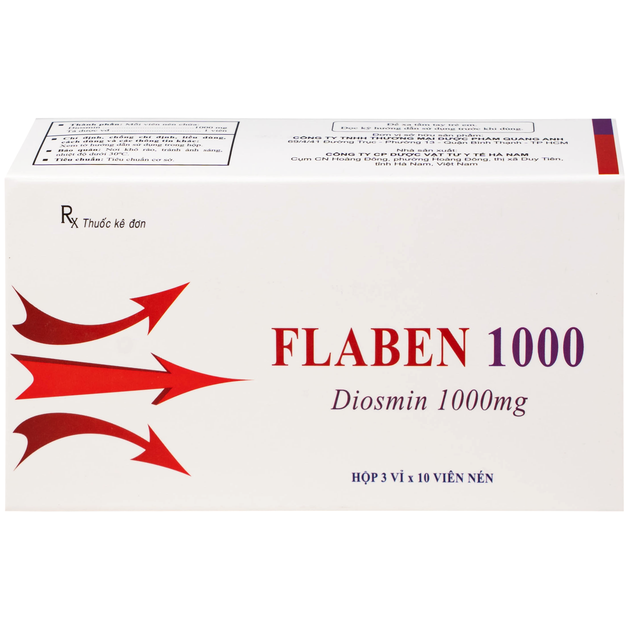 Hình ảnh Thuốc Flaben 1000 Hà Nam điều trị các dấu hiệu và triệu chứng của suy tuần hoàn tĩnh mạch mãn tính (3 vỉ x 10 viên)