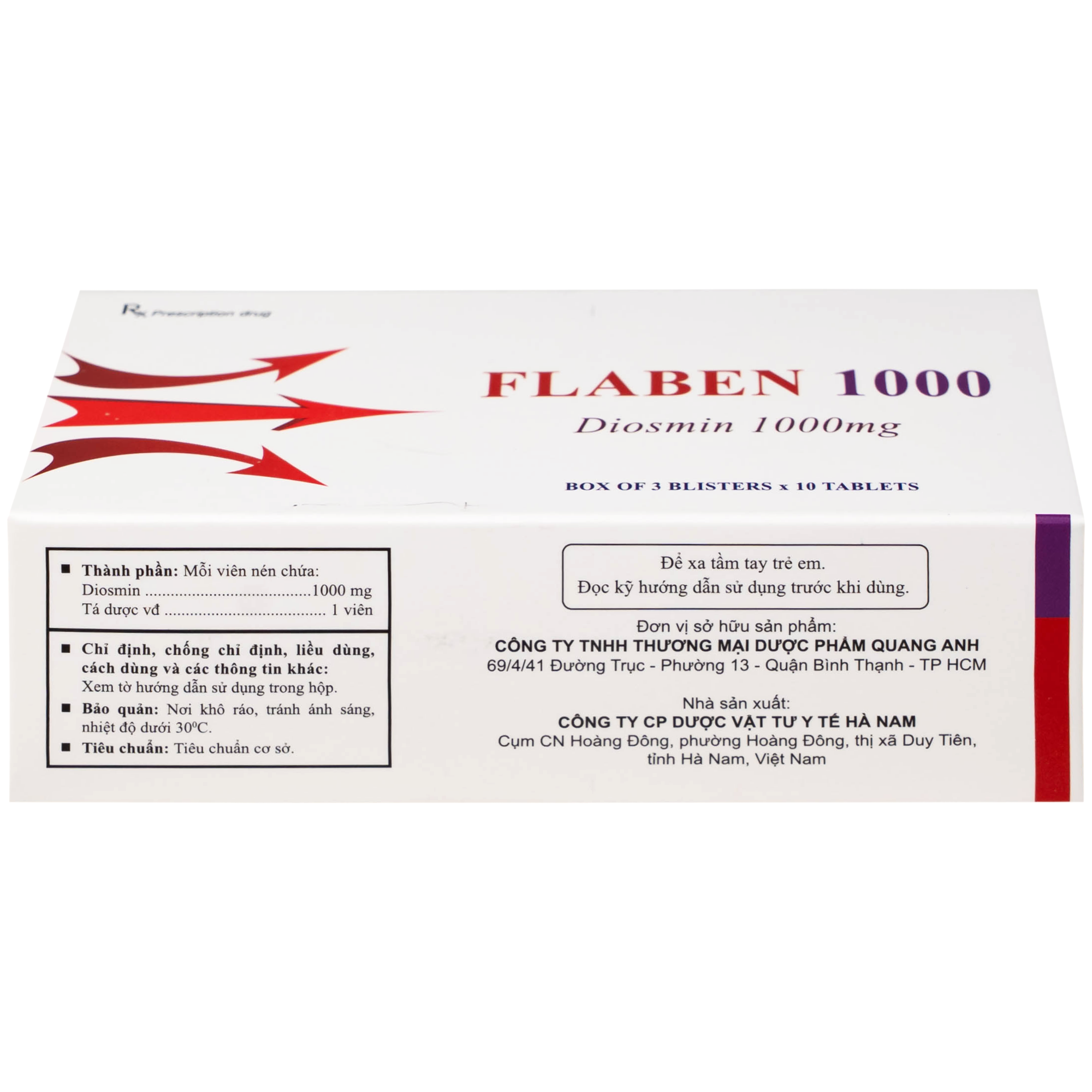Hình ảnh Thuốc Flaben 1000 Hà Nam điều trị các dấu hiệu và triệu chứng của suy tuần hoàn tĩnh mạch mãn tính (3 vỉ x 10 viên)