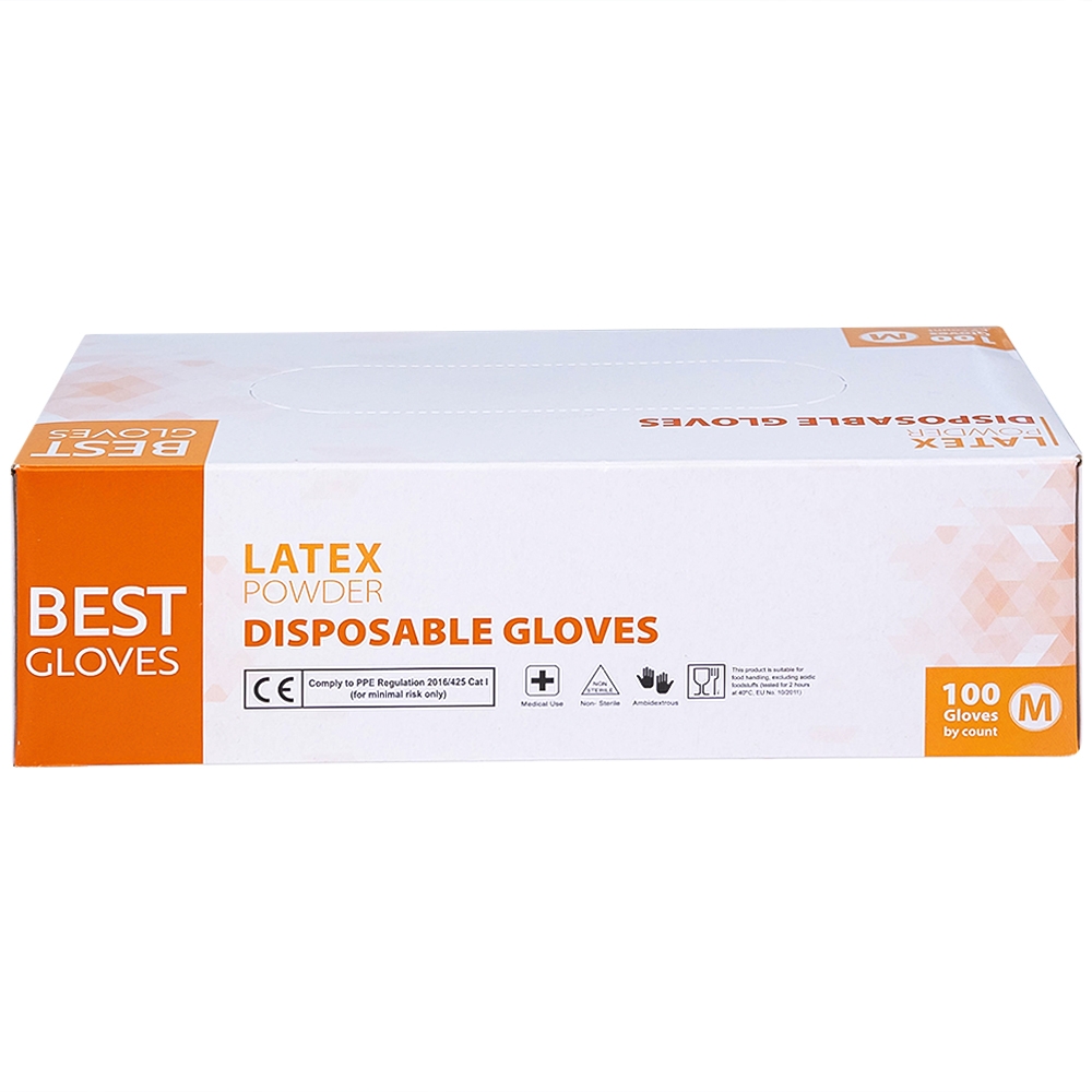 Hình ảnh Găng tay cao su y tế có bột phủ Latex Powder Disposable Best Gloves size M (100 cái)