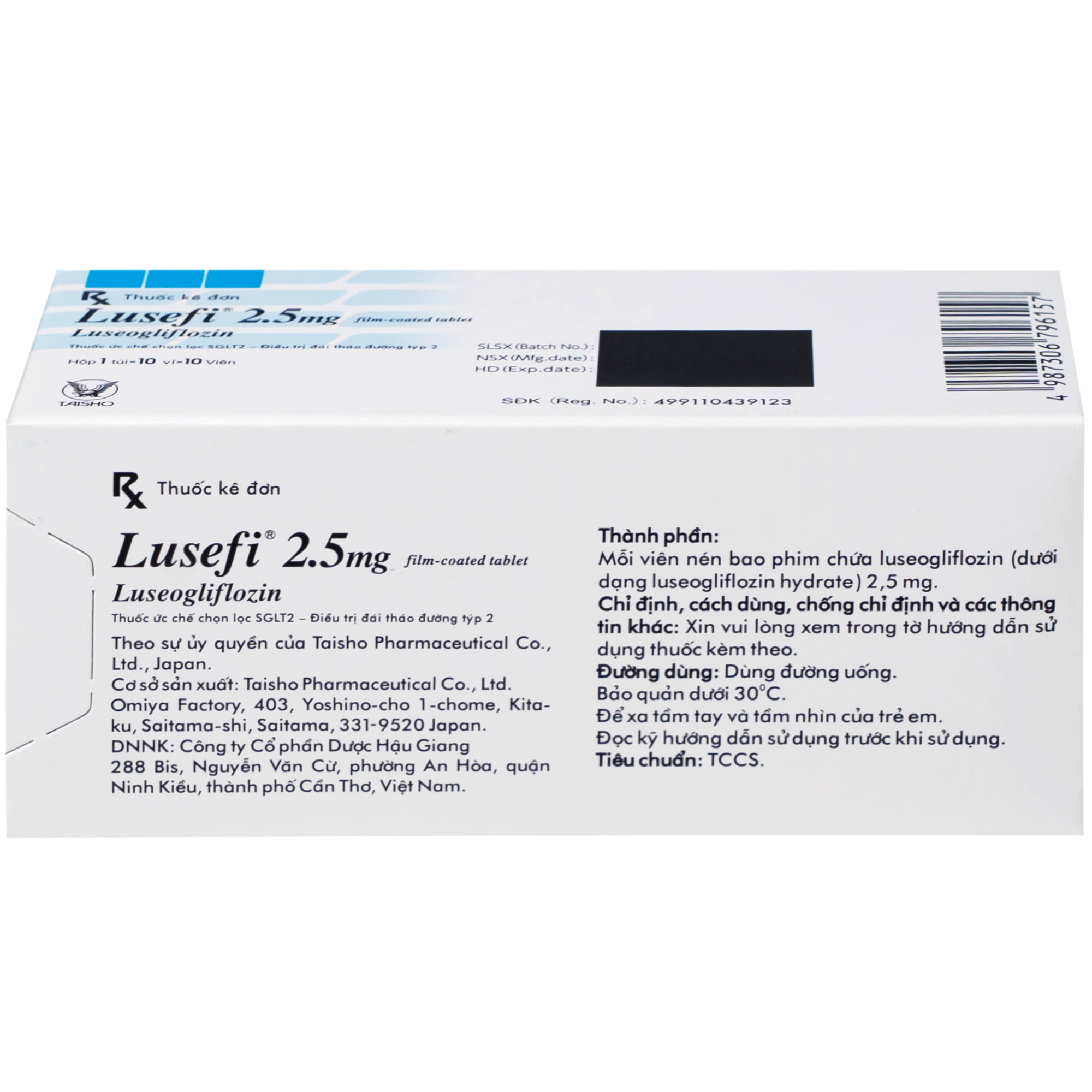 Hình ảnh Thuốc Lusefi 2.5mg Taisho điều trị bệnh đái tháo đường tuýp 2 (10 vỉ x 10 viên)