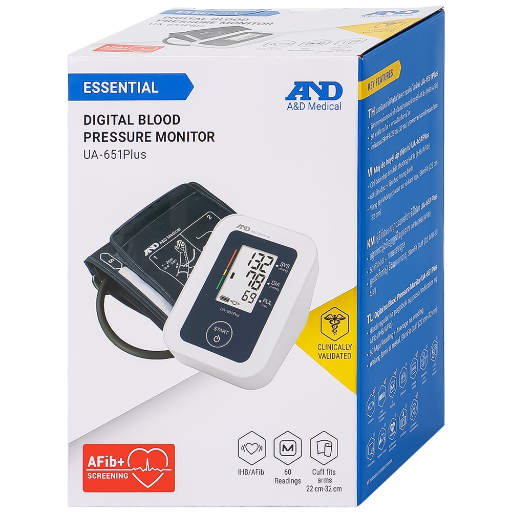 Hình ảnh Máy đo huyết áp bắp tay tự động AND UA-651 Plus hỗ trợ đo huyết áp, cảnh báo đột quỵ
