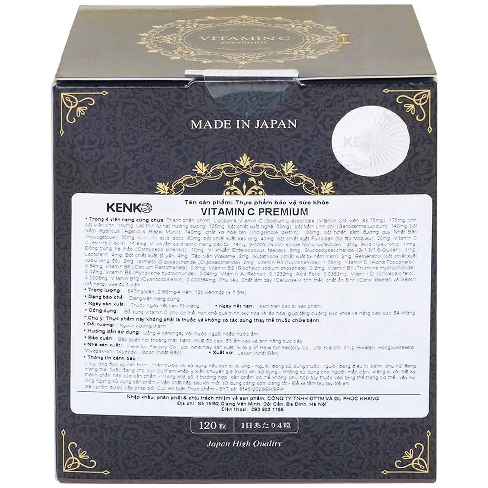 Hình ảnh Viên uống Vitamin C Premium Kenko bổ sung vitamin C, hạn chế oxy hóa, tăng đề kháng (120 viên)