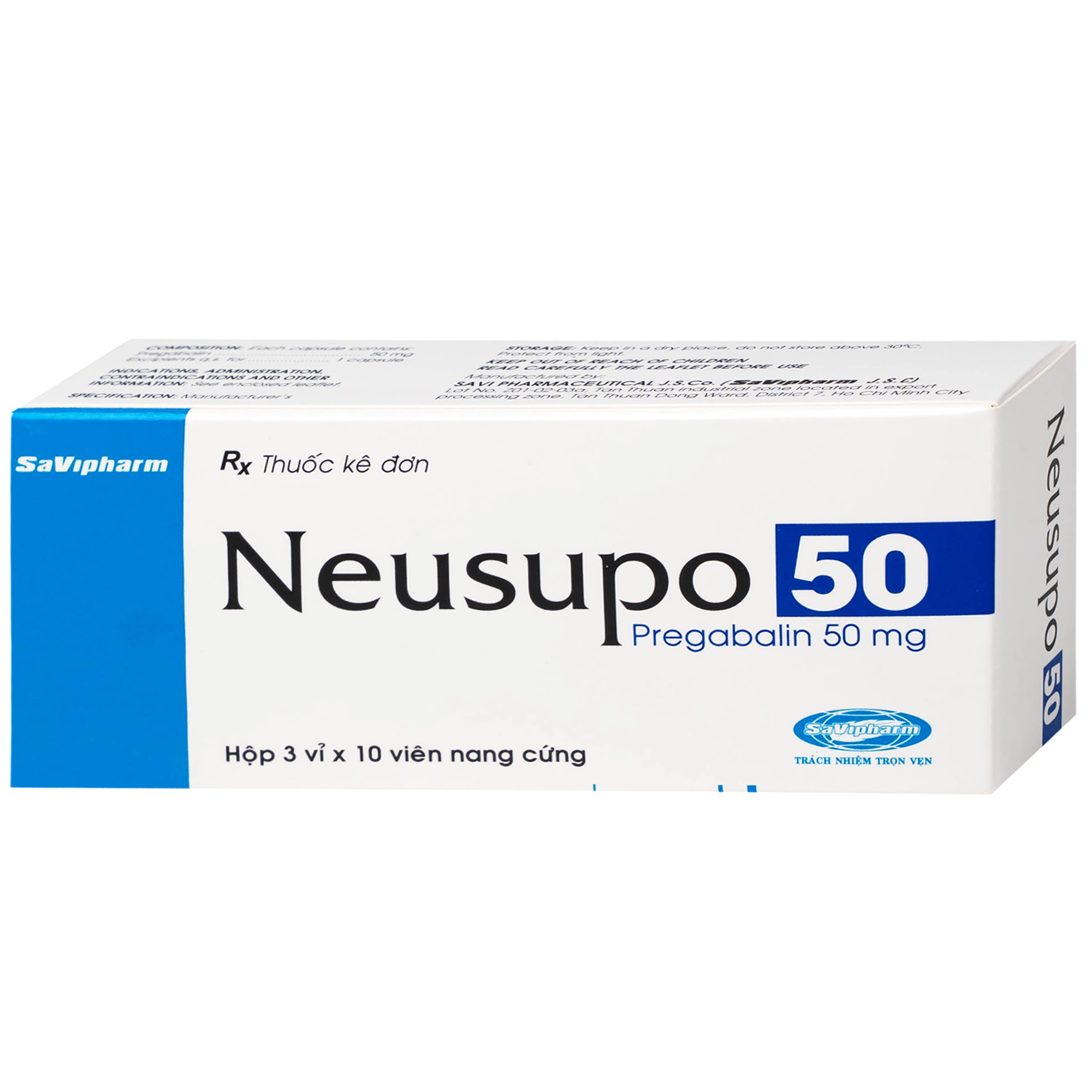 Hình ảnh Thuốc Neusupo 50mg Savipharm đau thần kinh, lo âu lan tỏa, đau cơ xơ hóa, hỗ trợ động kinh cục bộ (3 vỉ x 10 viên)