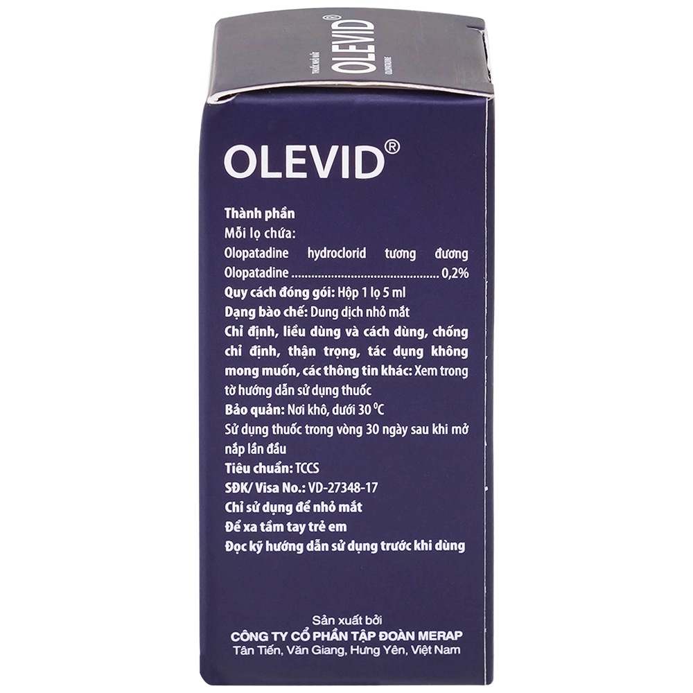 Hình ảnh Thuốc nhỏ mắt Olevid Olopatadine 5ml Merap điều trị triệu chứng ngứa mắt của bệnh viêm kết mạc dị ứng