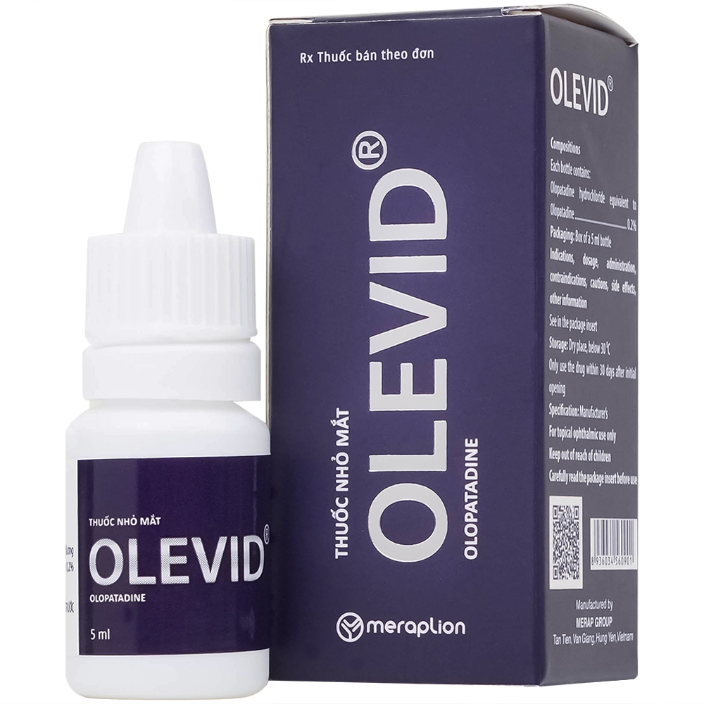 Hình ảnh Thuốc nhỏ mắt Olevid Olopatadine 5ml Merap điều trị triệu chứng ngứa mắt của bệnh viêm kết mạc dị ứng