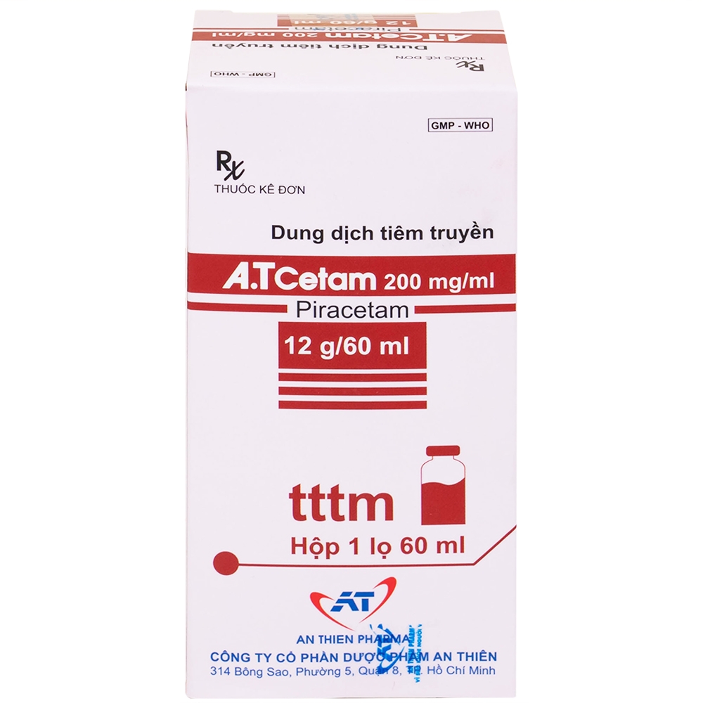 Hình ảnh Dung dịch tiêm truyền A.T Cetam 200mg/ml An Thiên điều trị triệu chứng của hội chứng tâm thần (60ml)