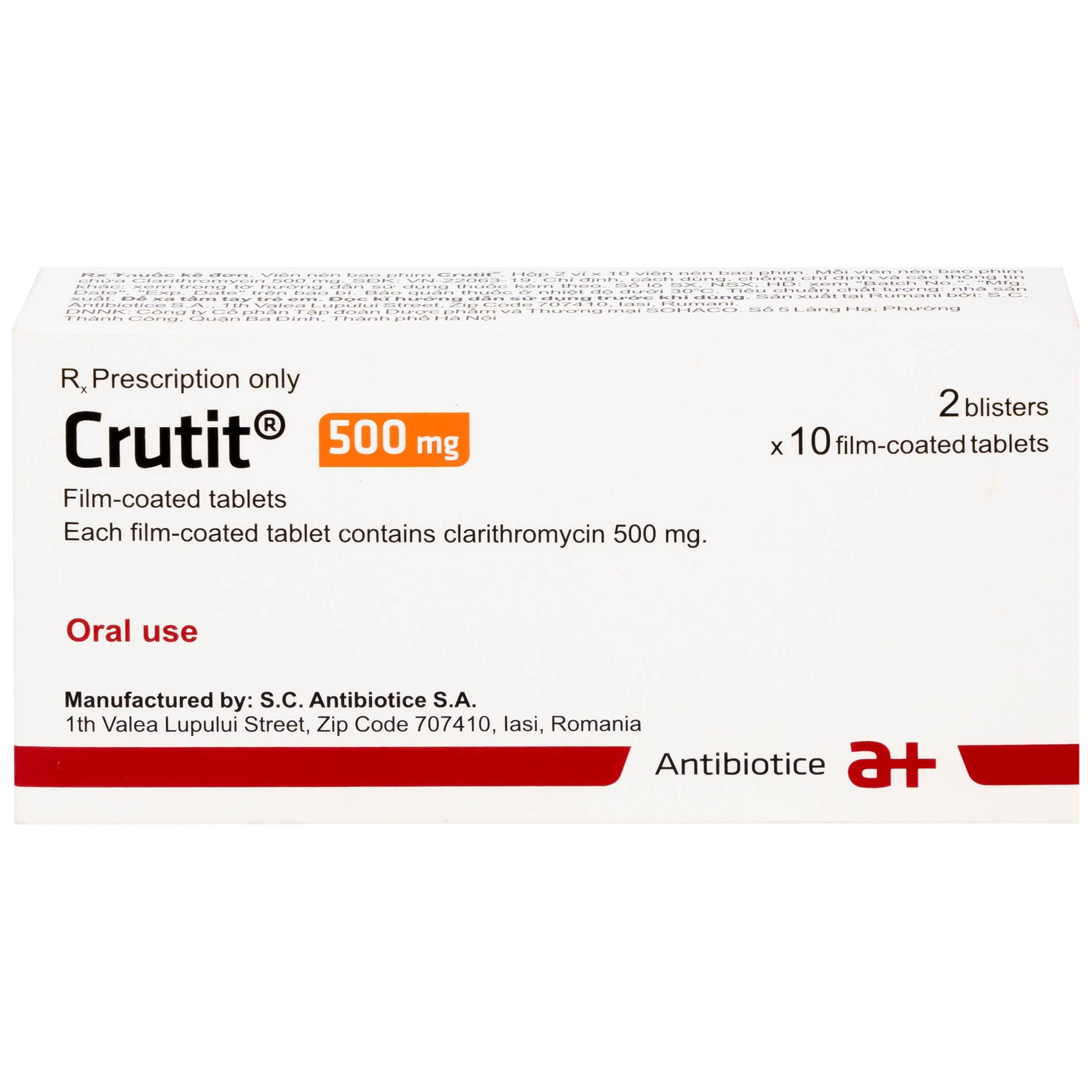 Hình ảnh Thuốc Crutit 500mg S.C Antibiotice điều trị các bệnh nhiễm khuẩn do các vi khuẩn nhạy cảm (2 vỉ x 10 viên)