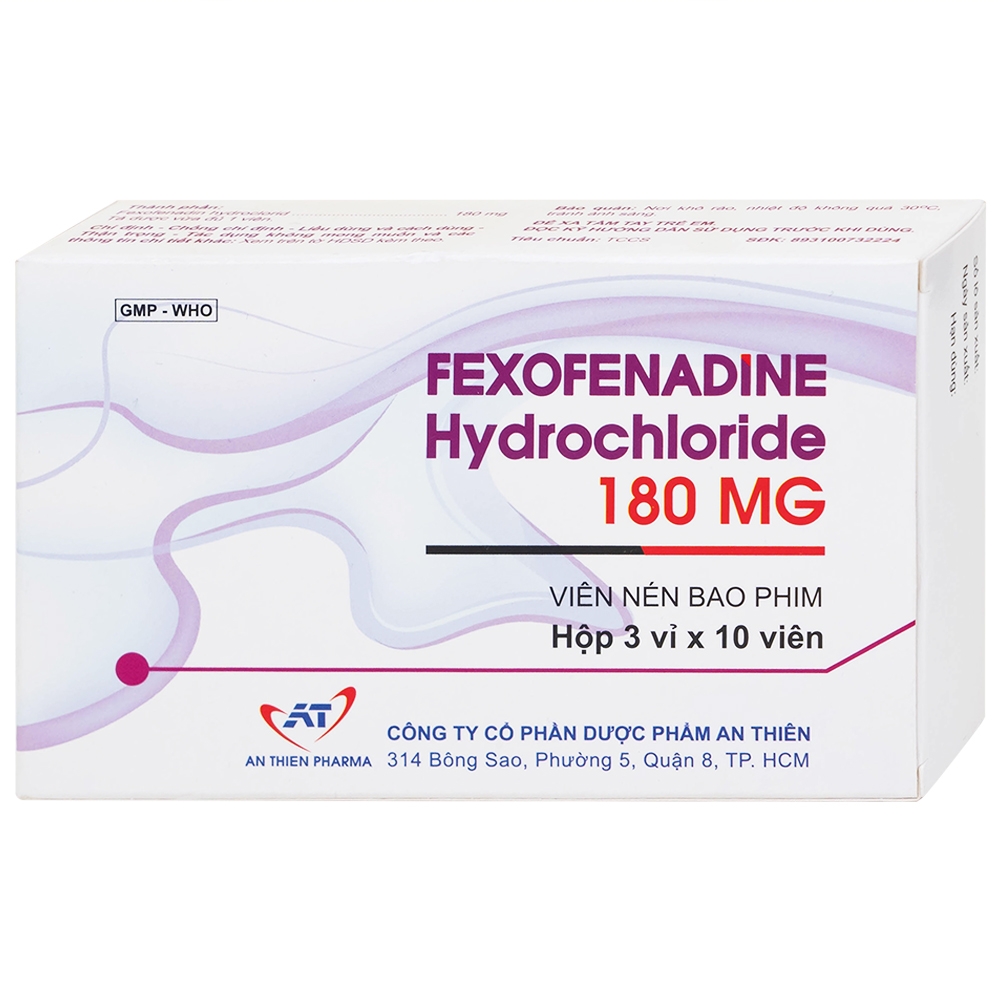 Hình ảnh Thuốc Fexofenadine Hydrochloride 180mg An Thiên điều trị viêm mũi dị ứng theo mùa (3 vỉ x 10 viên)