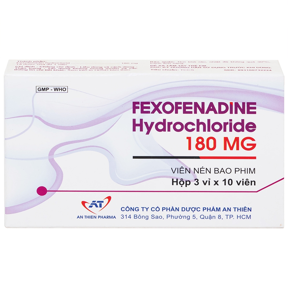 Hình ảnh Thuốc Fexofenadine Hydrochloride 180mg An Thiên điều trị viêm mũi dị ứng theo mùa (3 vỉ x 10 viên)