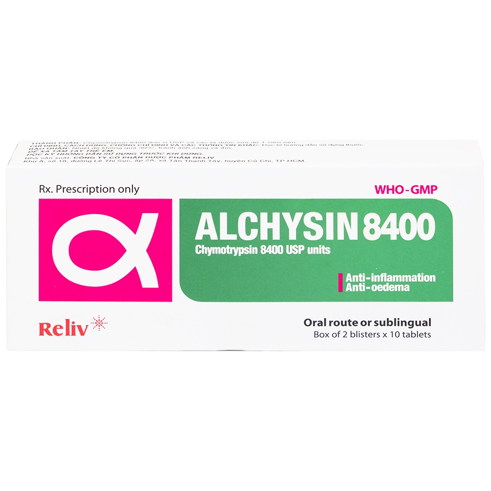 Hình ảnh Thuốc Alchysin 8400 Reliv điều trị các trường hợp phù nề sau chấn thương (2 vỉ x 10 viên)