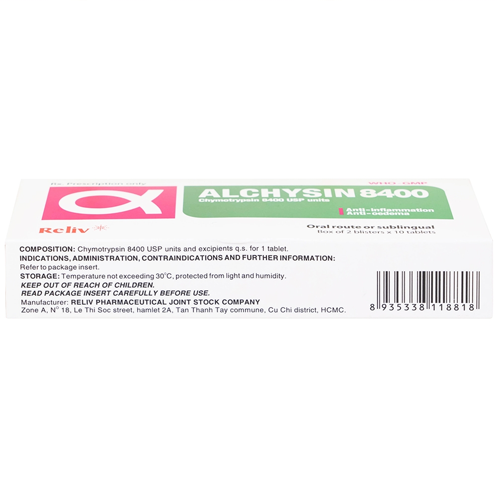 Hình ảnh Thuốc Alchysin 8400 Reliv điều trị các trường hợp phù nề sau chấn thương (2 vỉ x 10 viên)