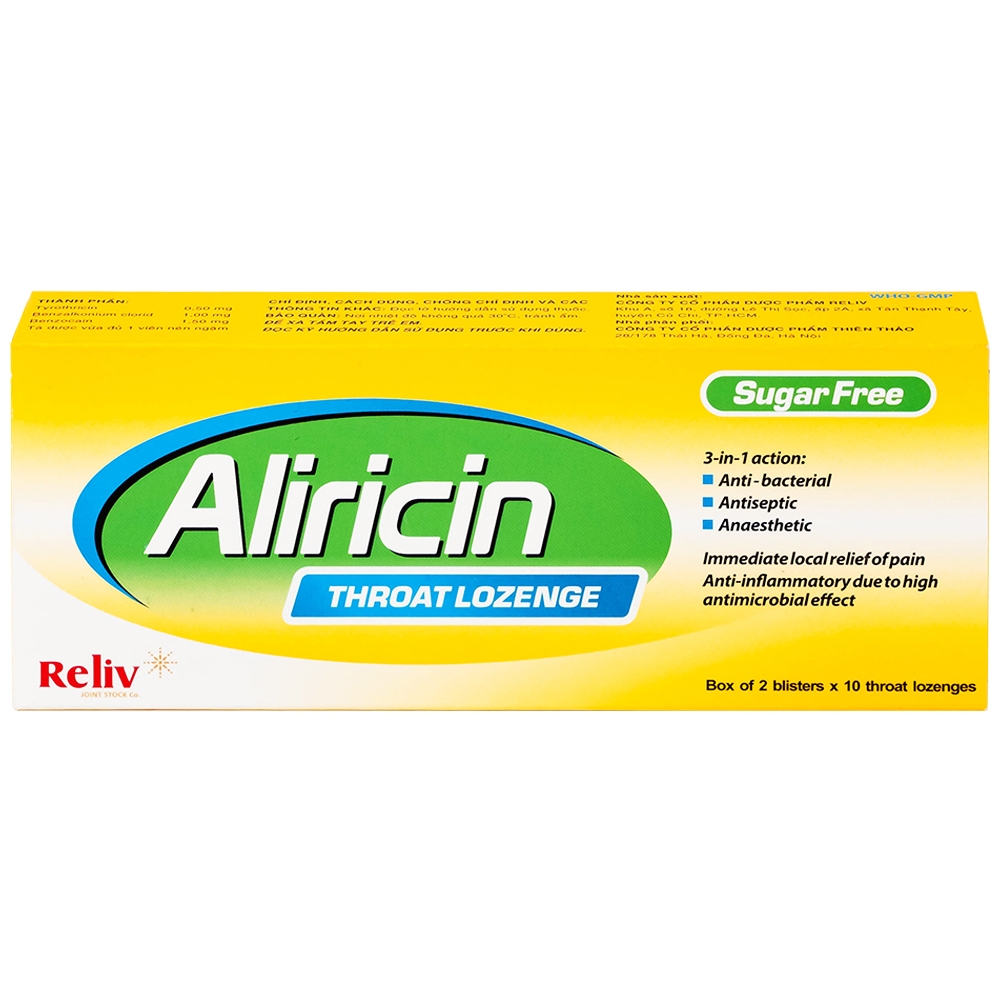 Hình ảnh Thuốc Aricicin Reliv điều trị viêm họng, viêm amidan, viêm miệng, viêm hầu (2 vỉ x 10 viên)