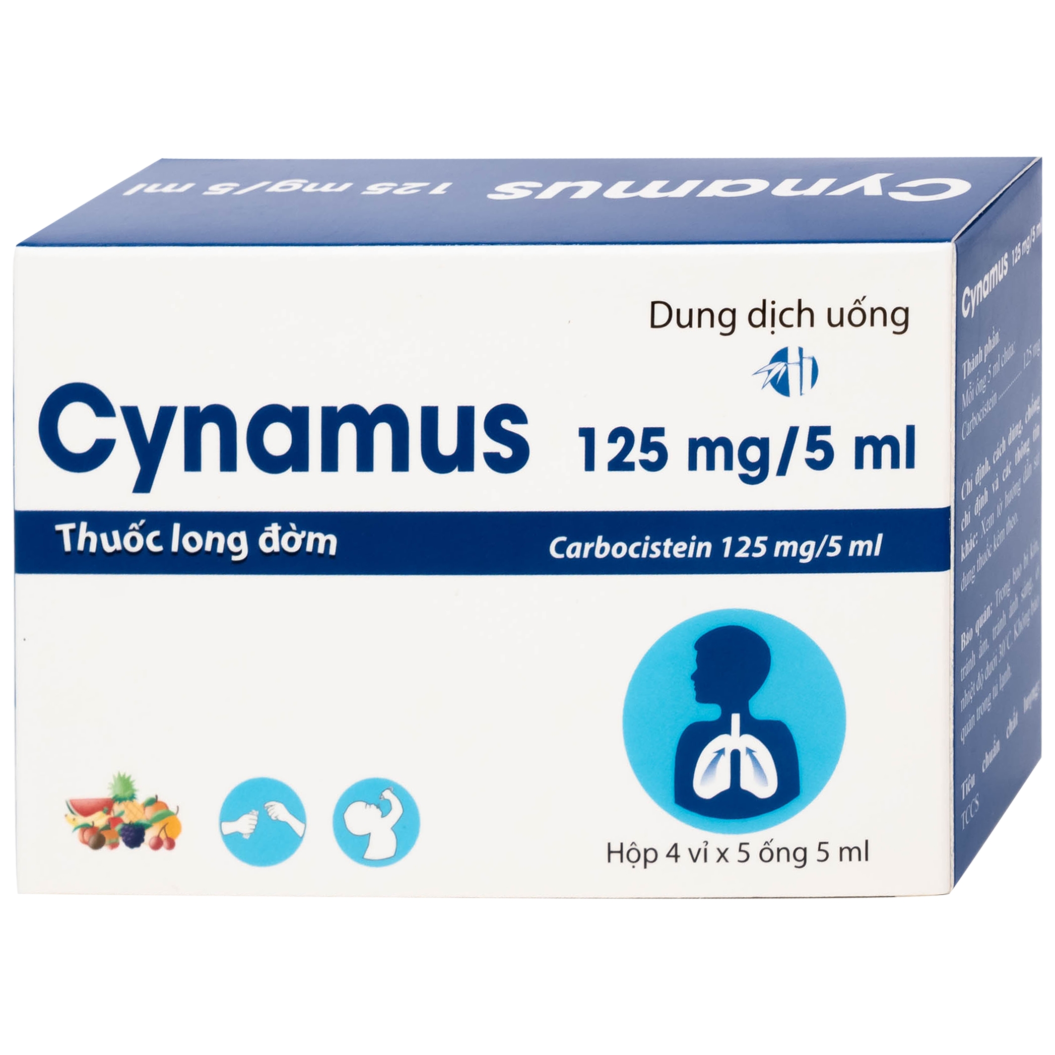 Hình ảnh Dung dịch uống Cynamus 125mg/5ml CPC1HN dùng khi ho có đàm, tăng tiết nhiều đàm (4 vỉ x 5 ống)