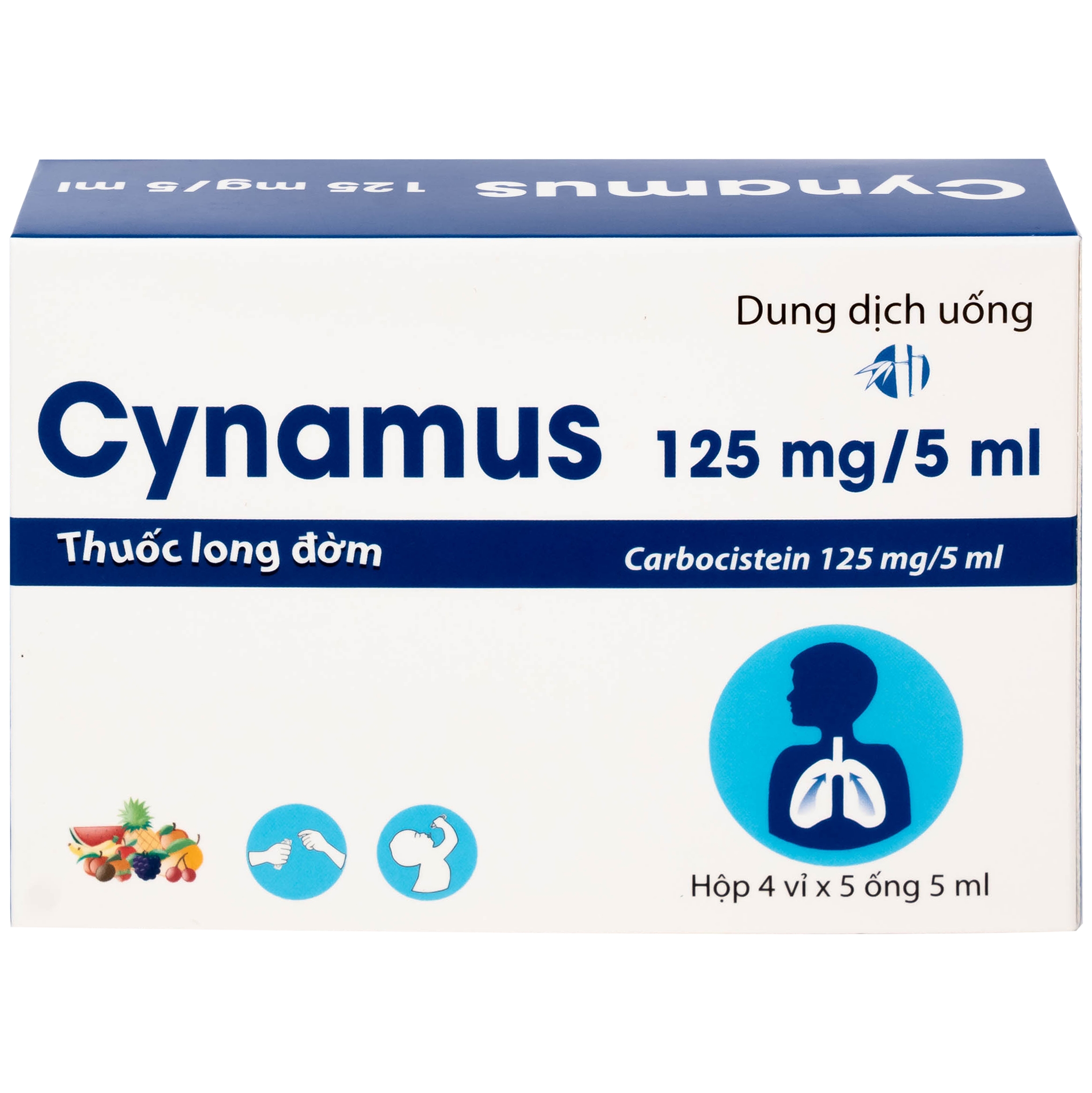 Hình ảnh Dung dịch uống Cynamus 125mg/5ml CPC1HN dùng khi ho có đàm, tăng tiết nhiều đàm (4 vỉ x 5 ống)