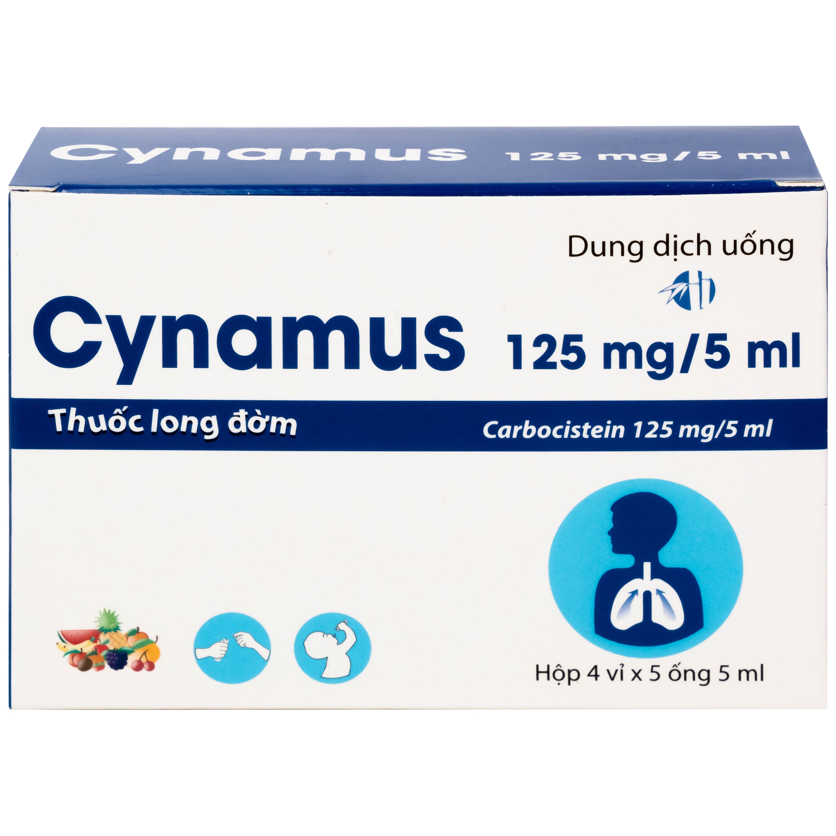 Hình ảnh Dung dịch uống Cynamus 125mg/5ml CPC1HN dùng khi ho có đàm, tăng tiết nhiều đàm (4 vỉ x 5 ống)
