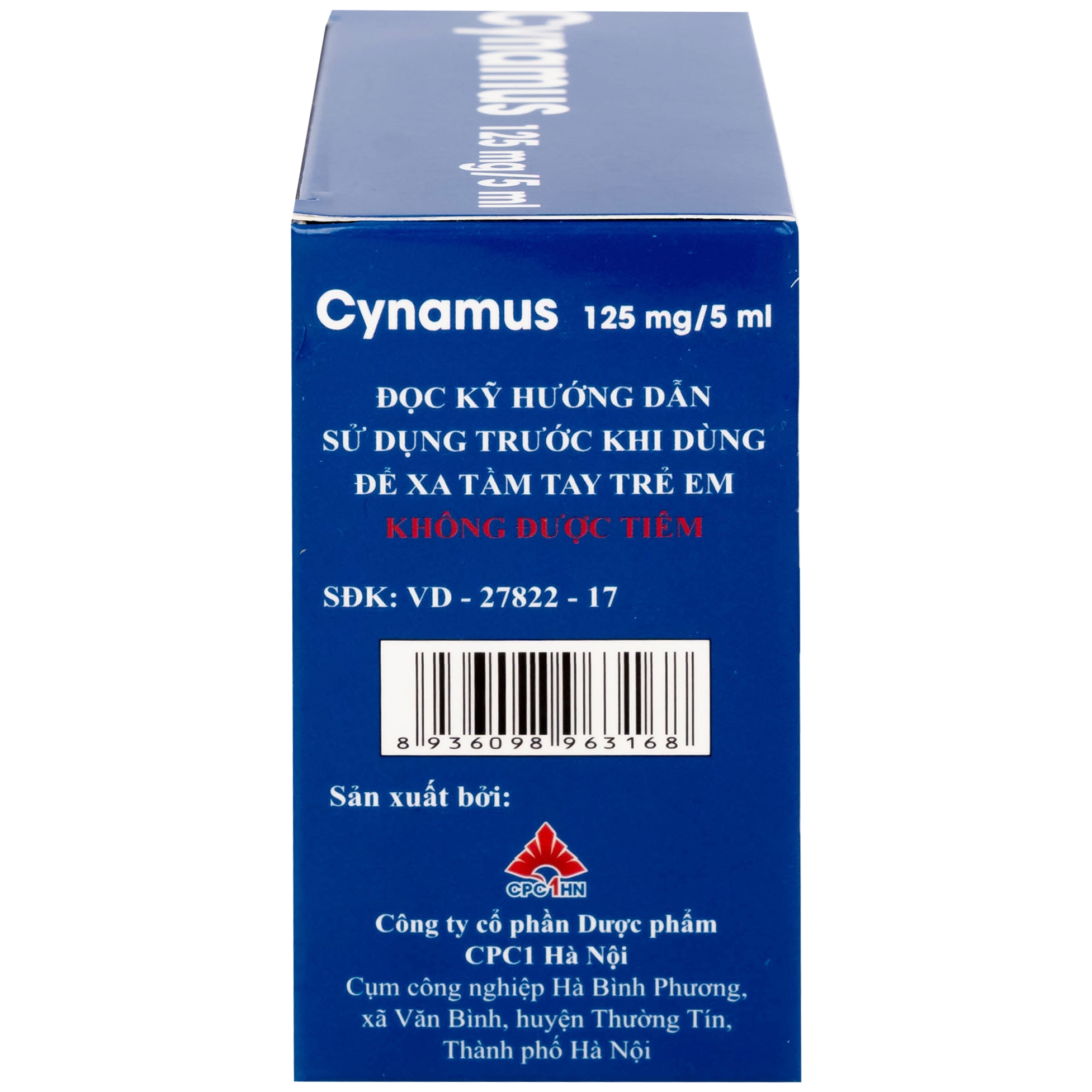 Hình ảnh Dung dịch uống Cynamus 125mg/5ml CPC1HN dùng khi ho có đàm, tăng tiết nhiều đàm (4 vỉ x 5 ống)