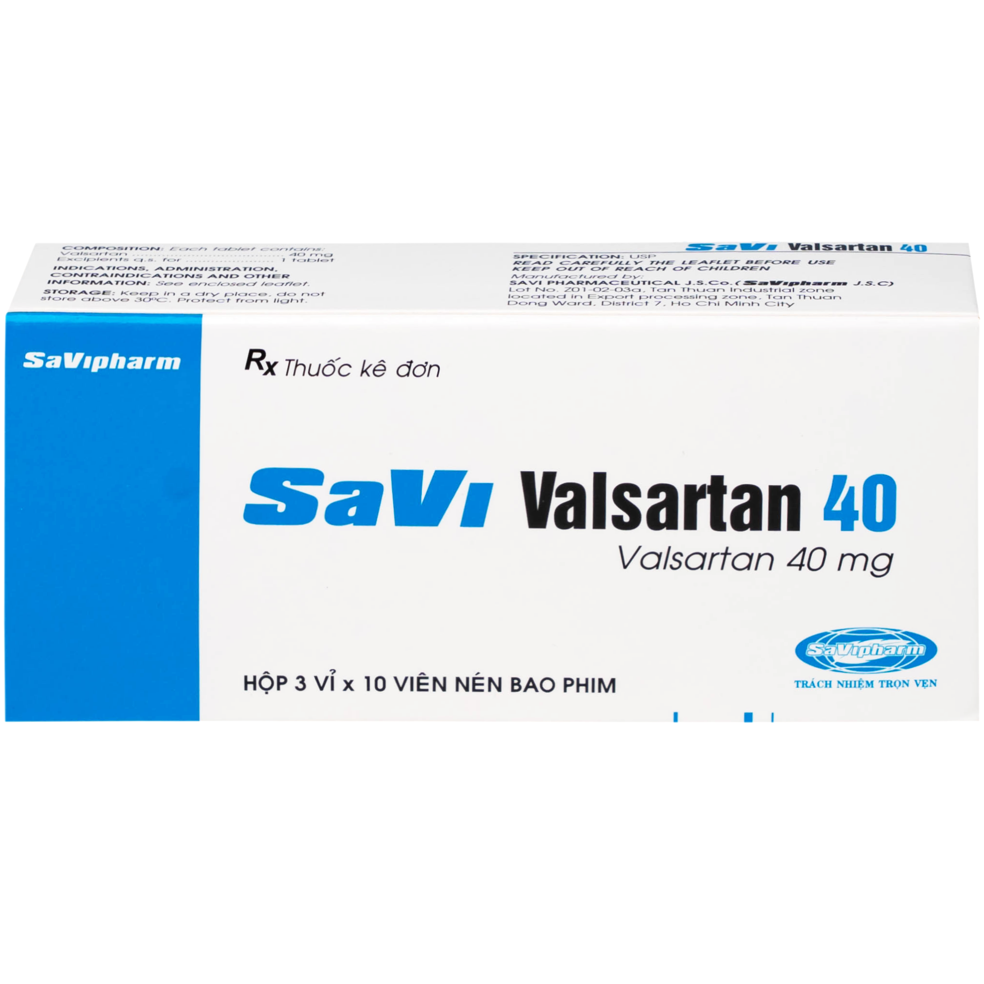 Hình ảnh Thuốc SaVi Valsartan 40mg Savipharm điều trị nhồi máu cơ tim, suy tim và tăng huyết áp (3 vỉ x 10 viên)