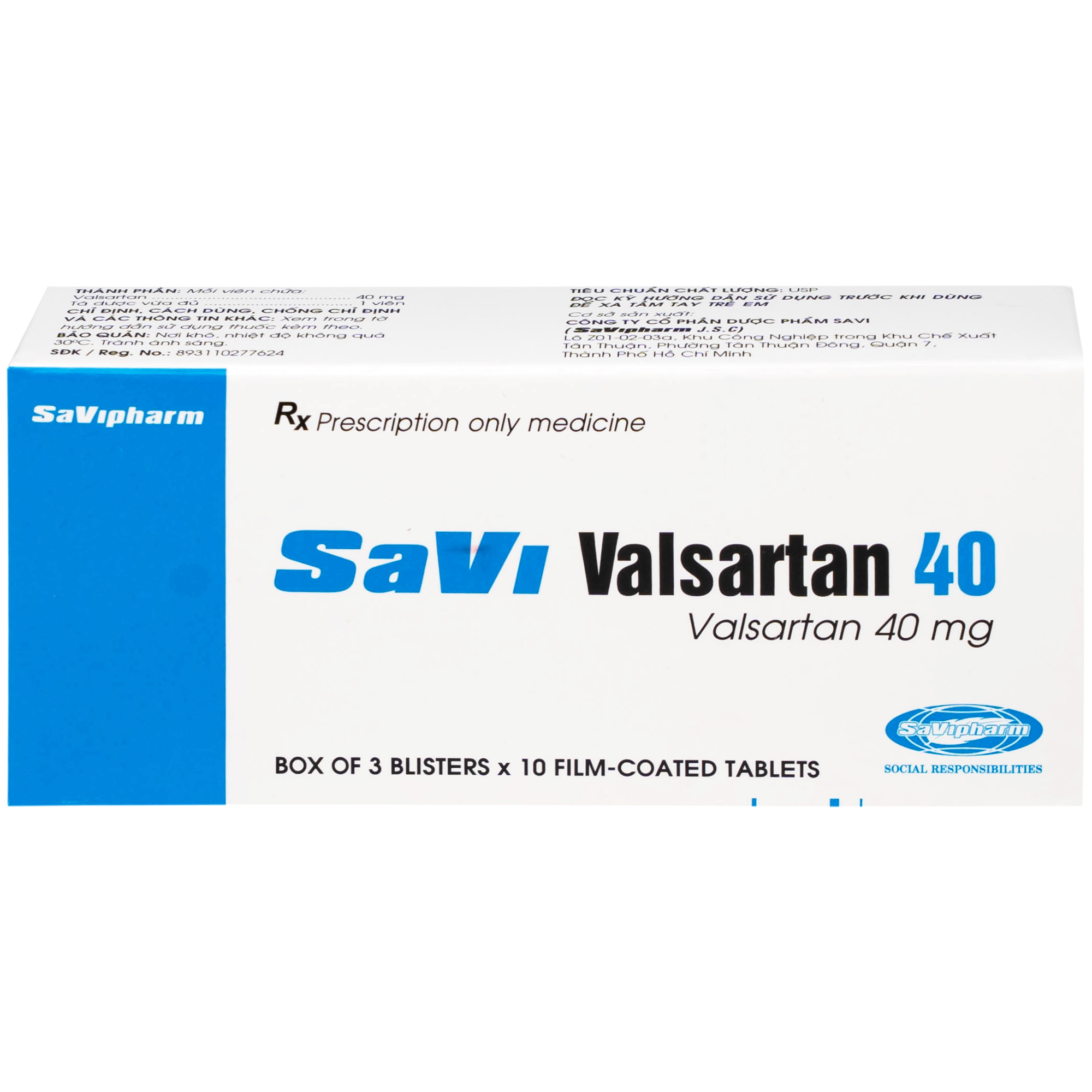 Hình ảnh Thuốc SaVi Valsartan 40mg Savipharm điều trị nhồi máu cơ tim, suy tim và tăng huyết áp (3 vỉ x 10 viên)