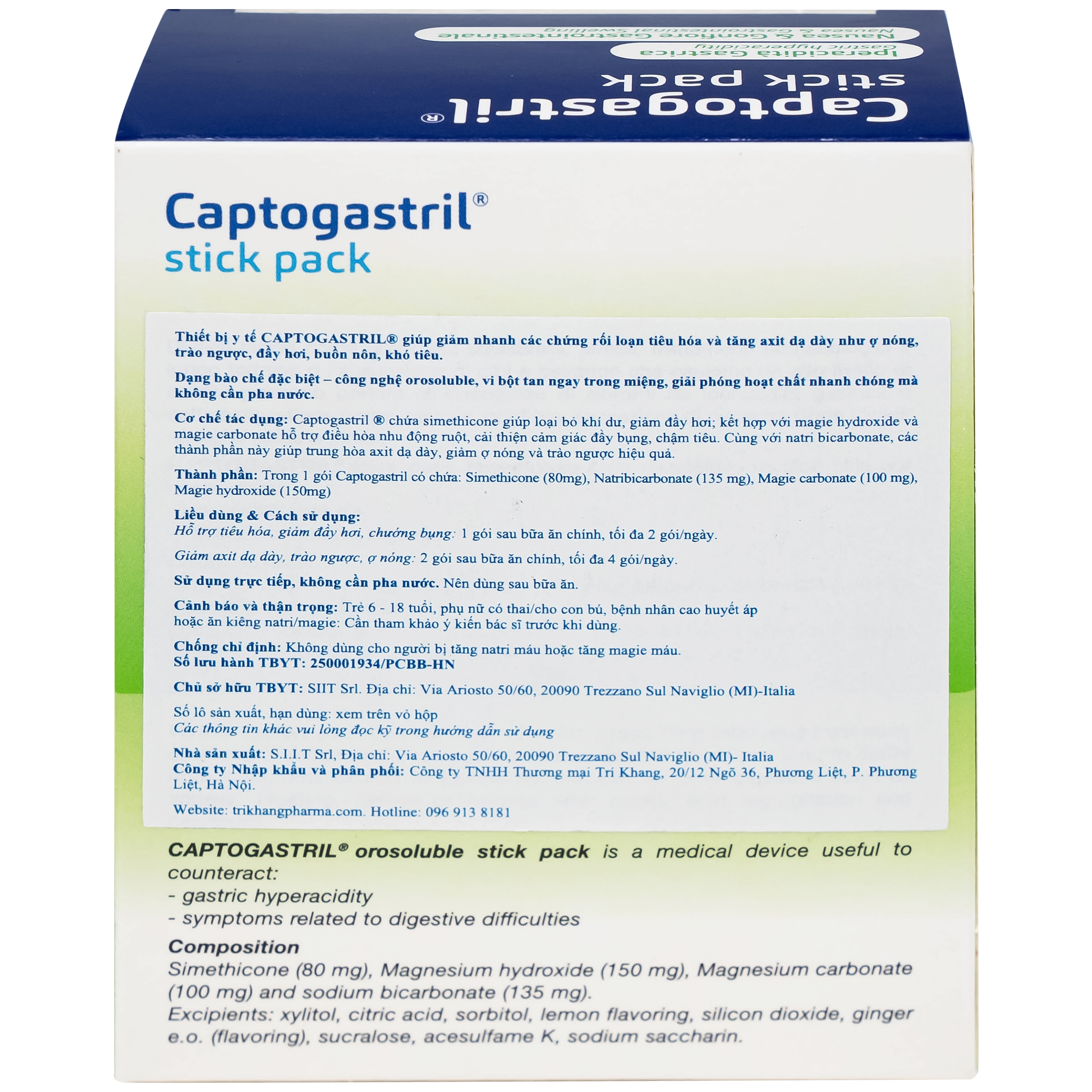 Hình ảnh Vi bột Captogastril giảm nhanh acid, đau dạ dày, ợ nóng, đầy hơi, buồn nôn, khó tiêu hộp 20 gói