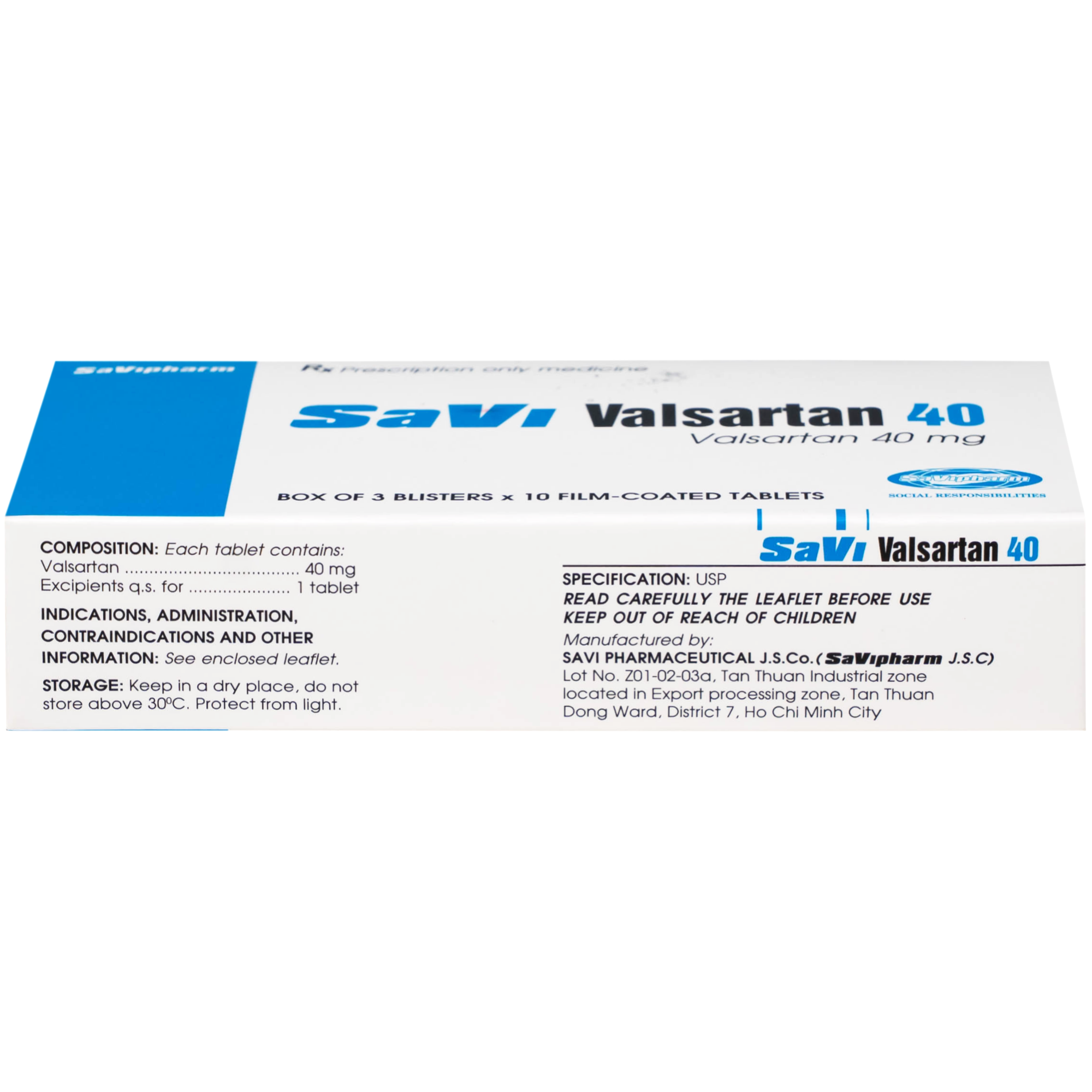 Hình ảnh Thuốc SaVi Valsartan 40mg Savipharm điều trị nhồi máu cơ tim, suy tim và tăng huyết áp (3 vỉ x 10 viên)