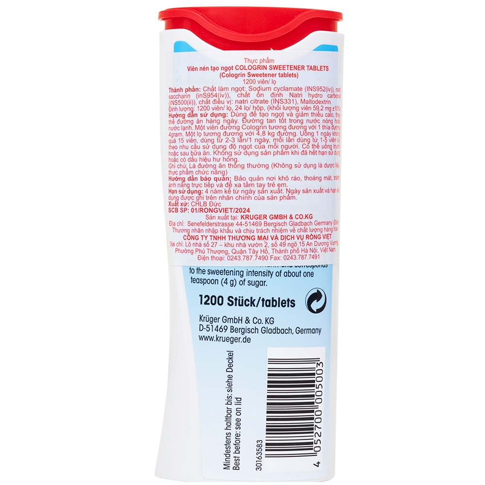 Hình ảnh Viên nén tạo ngọt Cologrin Sweetener Tablets Kruger cho người tiểu đường, béo phì, tăng huyết áp (1200 viên)