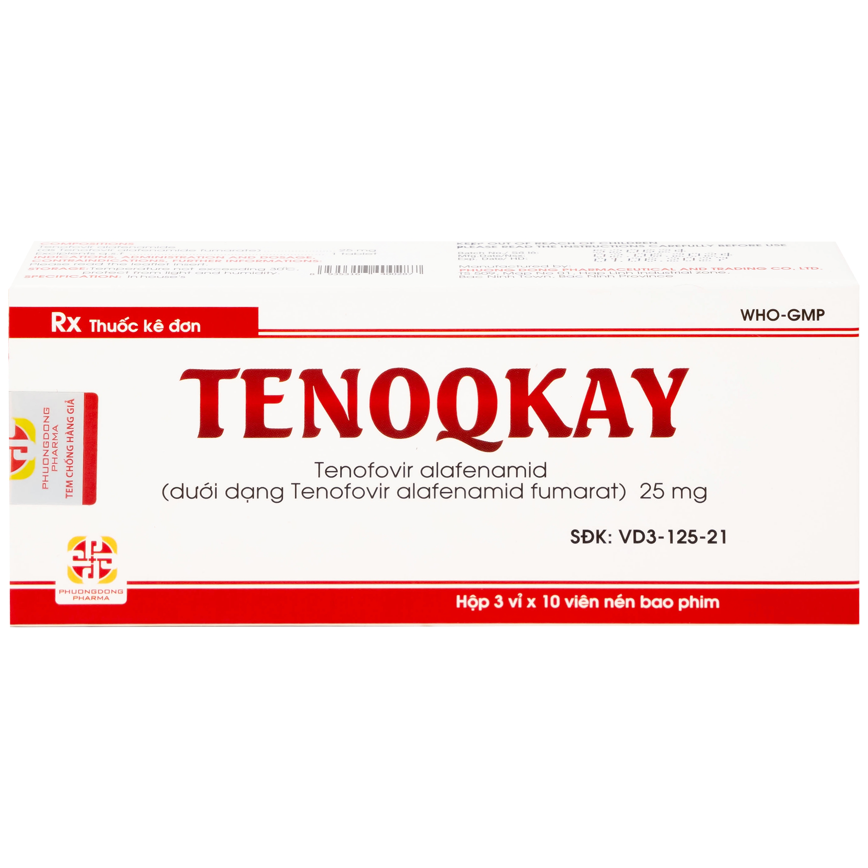 Hình ảnh Thuốc Tenoqkay 25mg Phương Đông điều trị bệnh viêm gan siêu vi B mạn tính (3 vỉ x 10 viên)