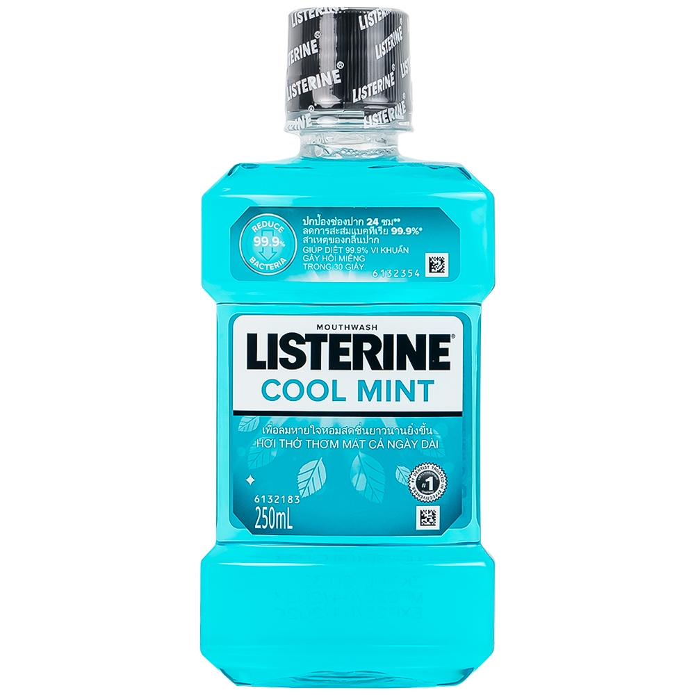 Hình ảnh Nước súc miệng Listerine Cool Mint bảo vệ khoang miệng suốt 24h khỏi vi khuẩn hôi miệng, mảng bám, viêm nướu (250ml)