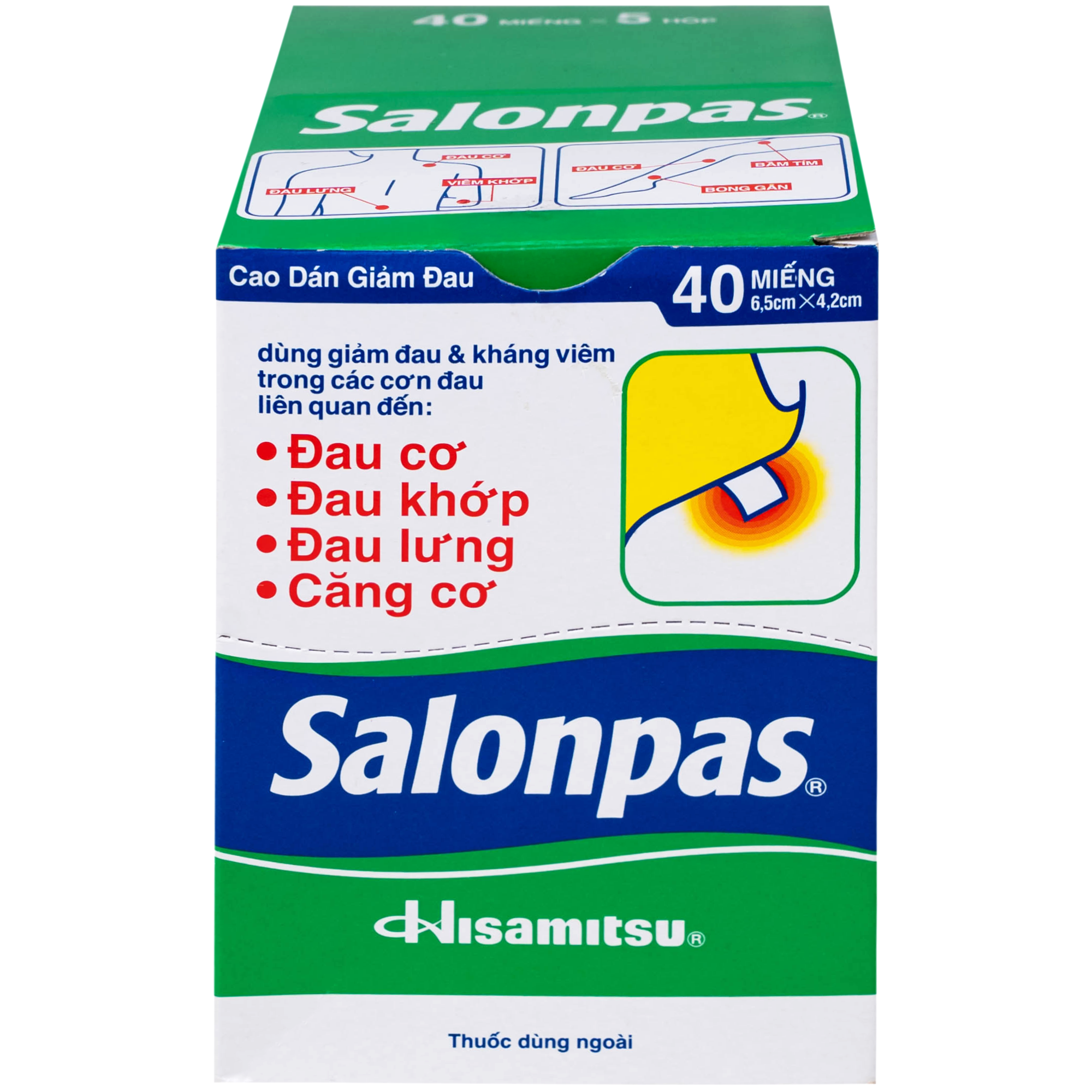 Hình ảnh Thuốc Salonpas 6.5cm x 4.2cm Hisamitsu hỗ trợ giảm đau, kháng viêm (5 hộp x 4 gói)