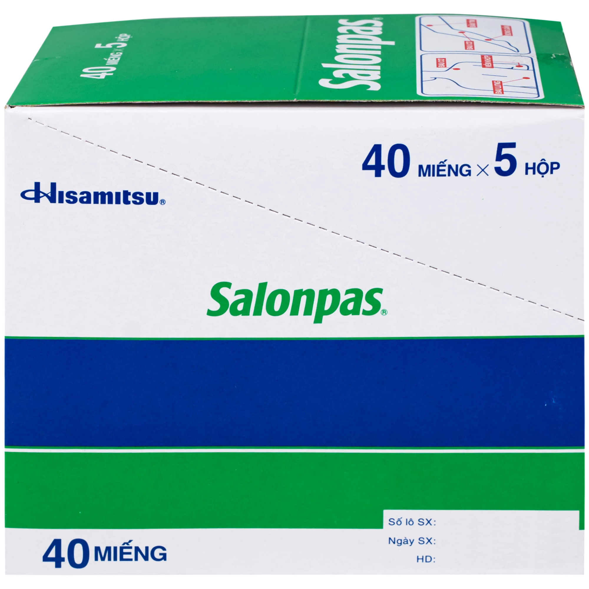 Hình ảnh Thuốc Salonpas 6.5cm x 4.2cm Hisamitsu hỗ trợ giảm đau, kháng viêm (5 hộp x 4 gói)