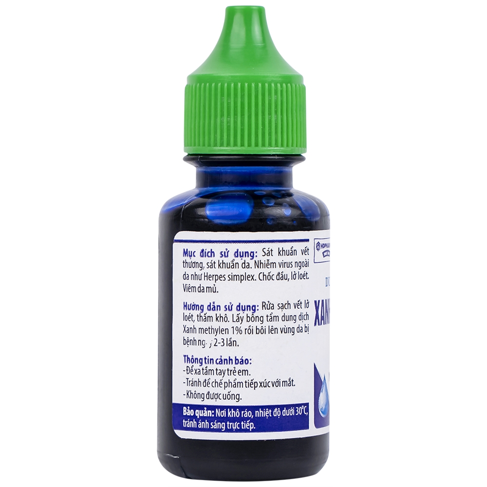 Hình ảnh Dung dịch sát khuẩn Xanh Methylen 1% HDpharma sát khuẩn, điều trị nhiễm virus ngoài da (20ml)