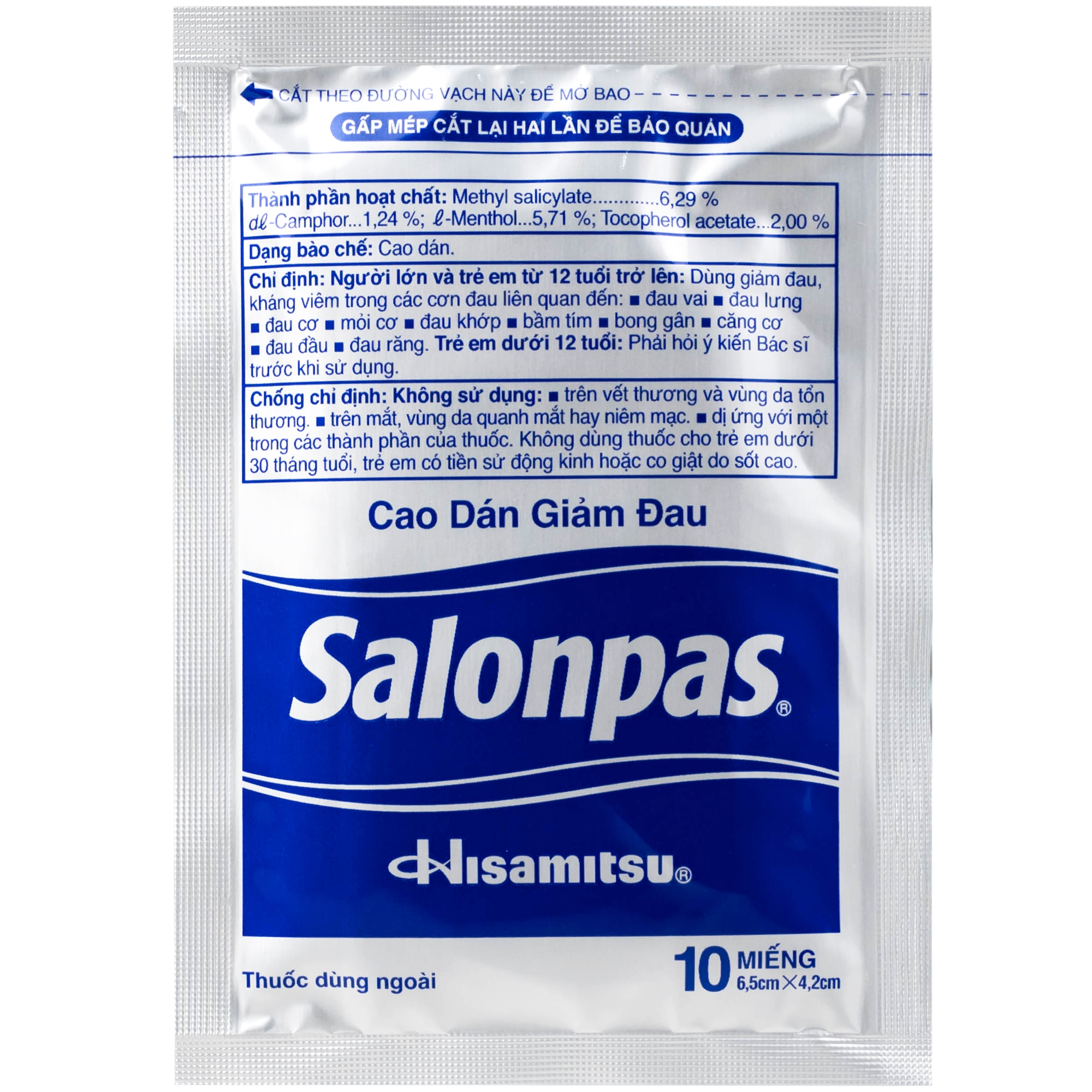 Hình ảnh Thuốc Salonpas 6.5cm x 4.2cm Hisamitsu hỗ trợ giảm đau, kháng viêm (5 hộp x 4 gói)