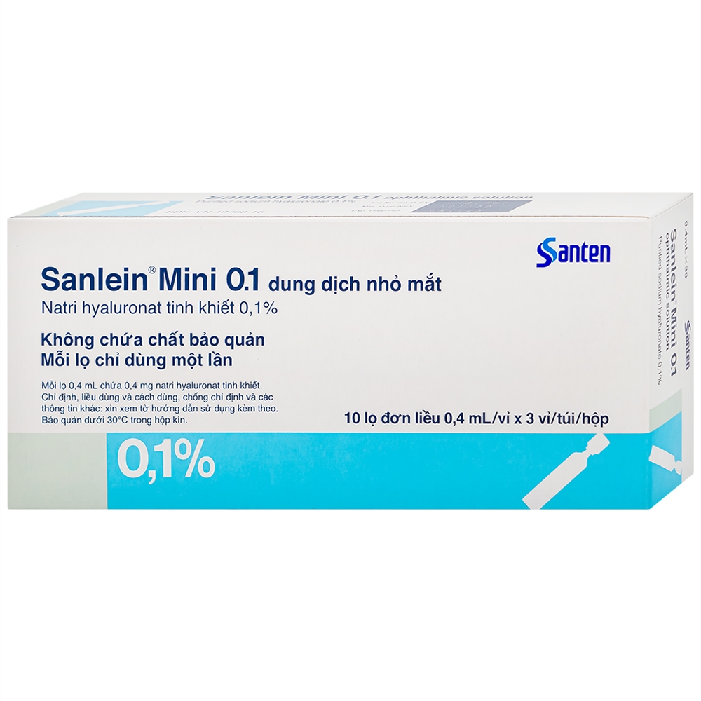 Hình ảnh Thuốc nhỏ mắt Sanlein Mini 0.1% Santen hỗ trợ điều trị rối loạn biểu mô kết giác mạc (3 vỉ x 10 lọ x 0.4ml)