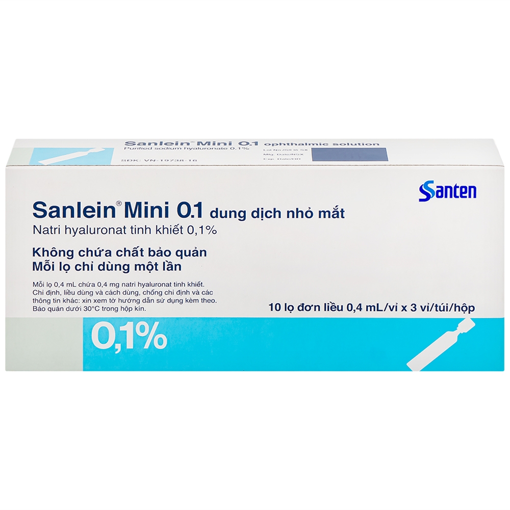 Hình ảnh Thuốc nhỏ mắt Sanlein Mini 0.1% Santen hỗ trợ điều trị rối loạn biểu mô kết giác mạc (3 vỉ x 10 lọ x 0.4ml)