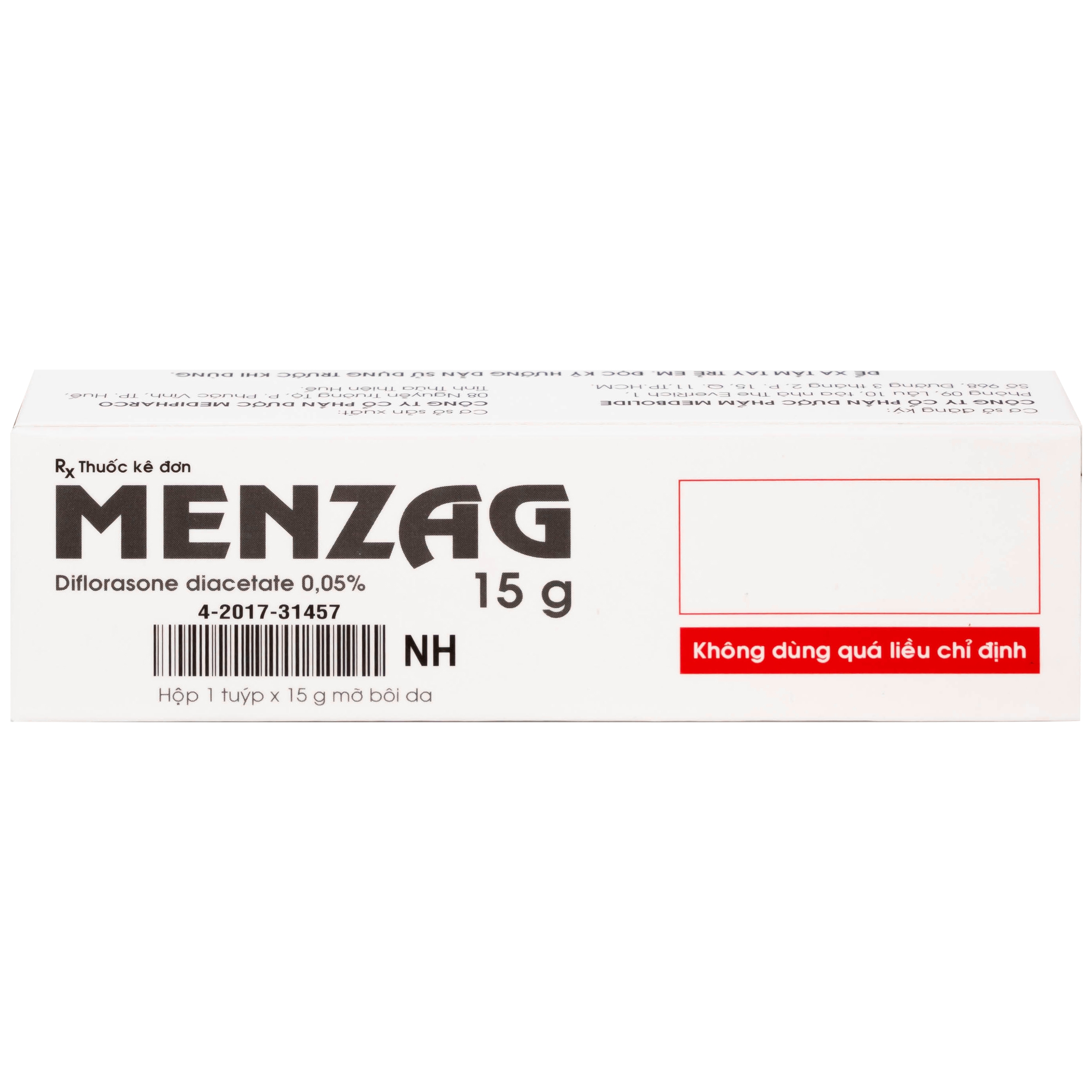 Hình ảnh Thuốc mỡ bôi da Menzag 0.05% Medbolide giảm tình trạng viêm và ngứa của bệnh da liễu