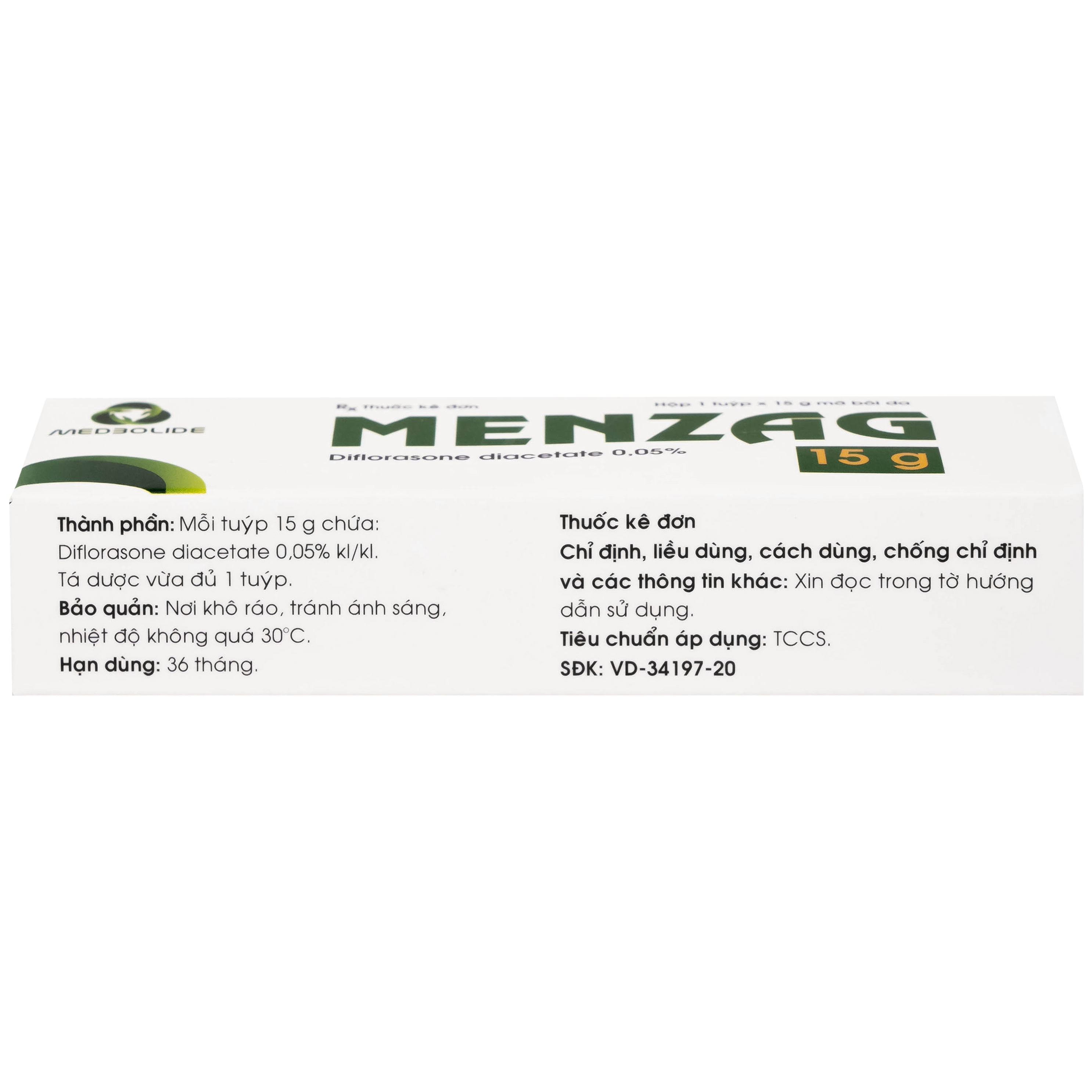 Hình ảnh Thuốc mỡ bôi da Menzag 0.05% Medbolide giảm tình trạng viêm và ngứa của bệnh da liễu