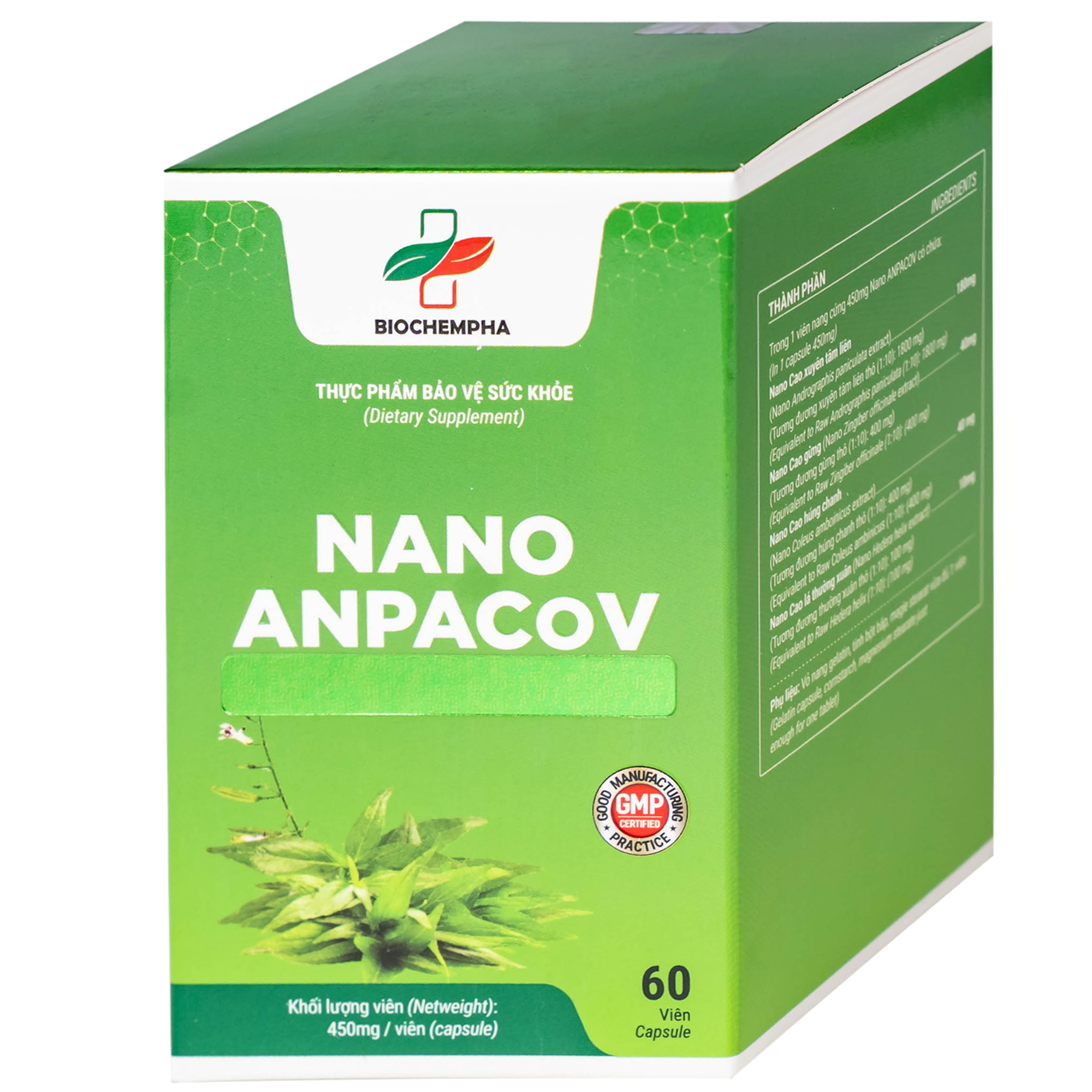 Hình ảnh Viên uống giảm ho, giảm đờm, đau rát họng, viêm phế quản Nano Anpacov Biochempha (60 viên)