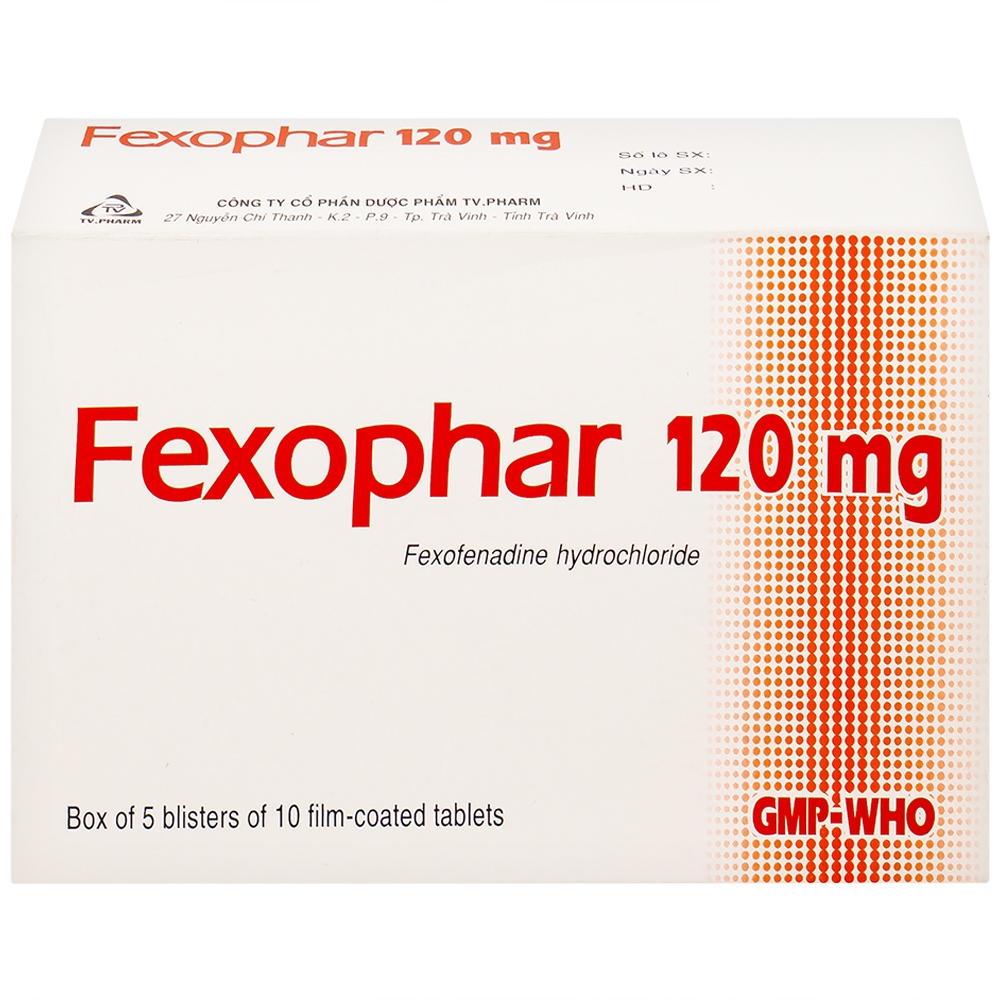 Hình ảnh Thuốc Fexophar 120mg TV.Pharm điều trị triệu chứng viêm mũi dị ứng, sổ mũi, hắt hơi, dị ứng da (5 vỉ x 10 viên)