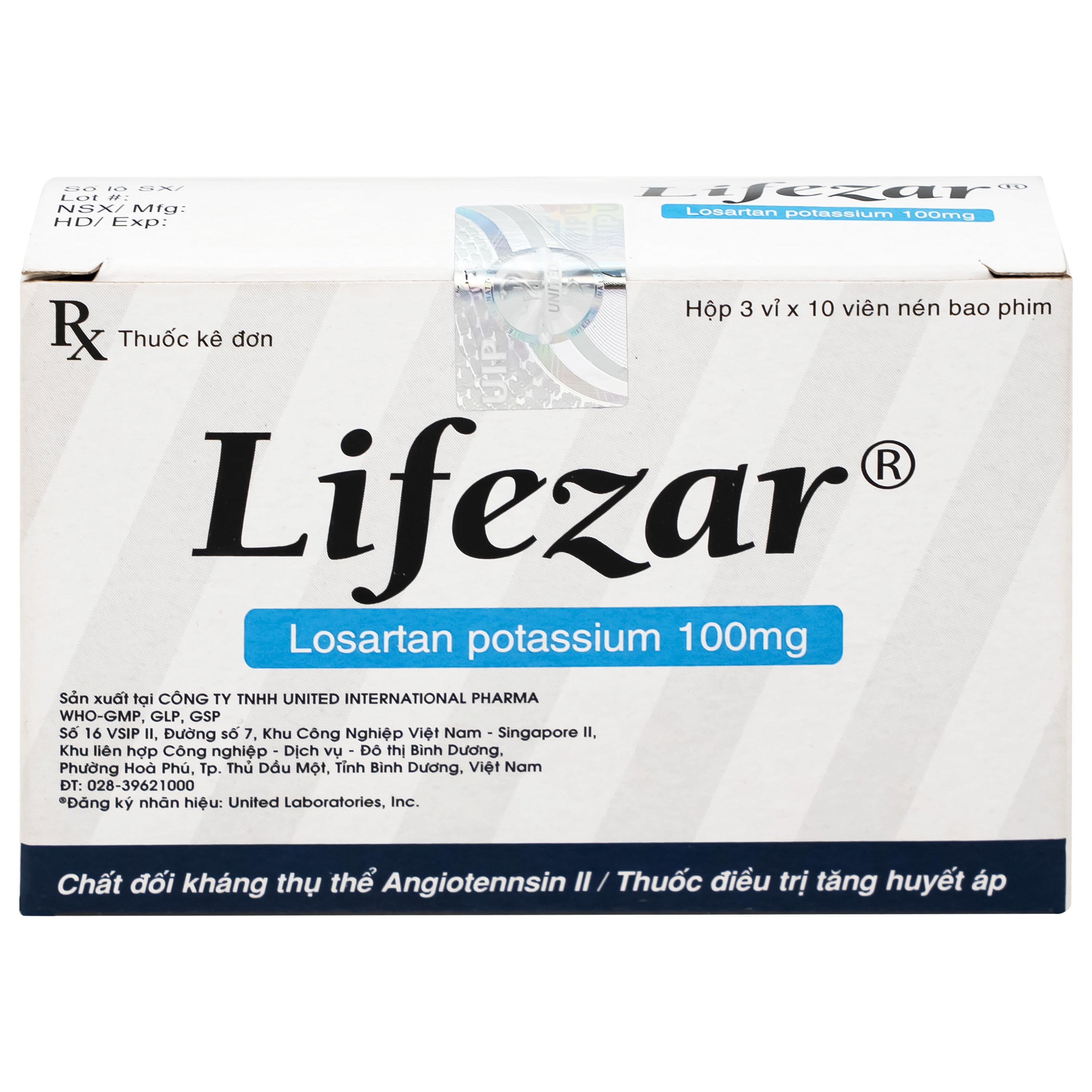 Hình ảnh Thuốc Lifezar 100mg United điều trị tăng huyết áp, bệnh thận do đái tháo đường (3 vỉ x 10 viên)