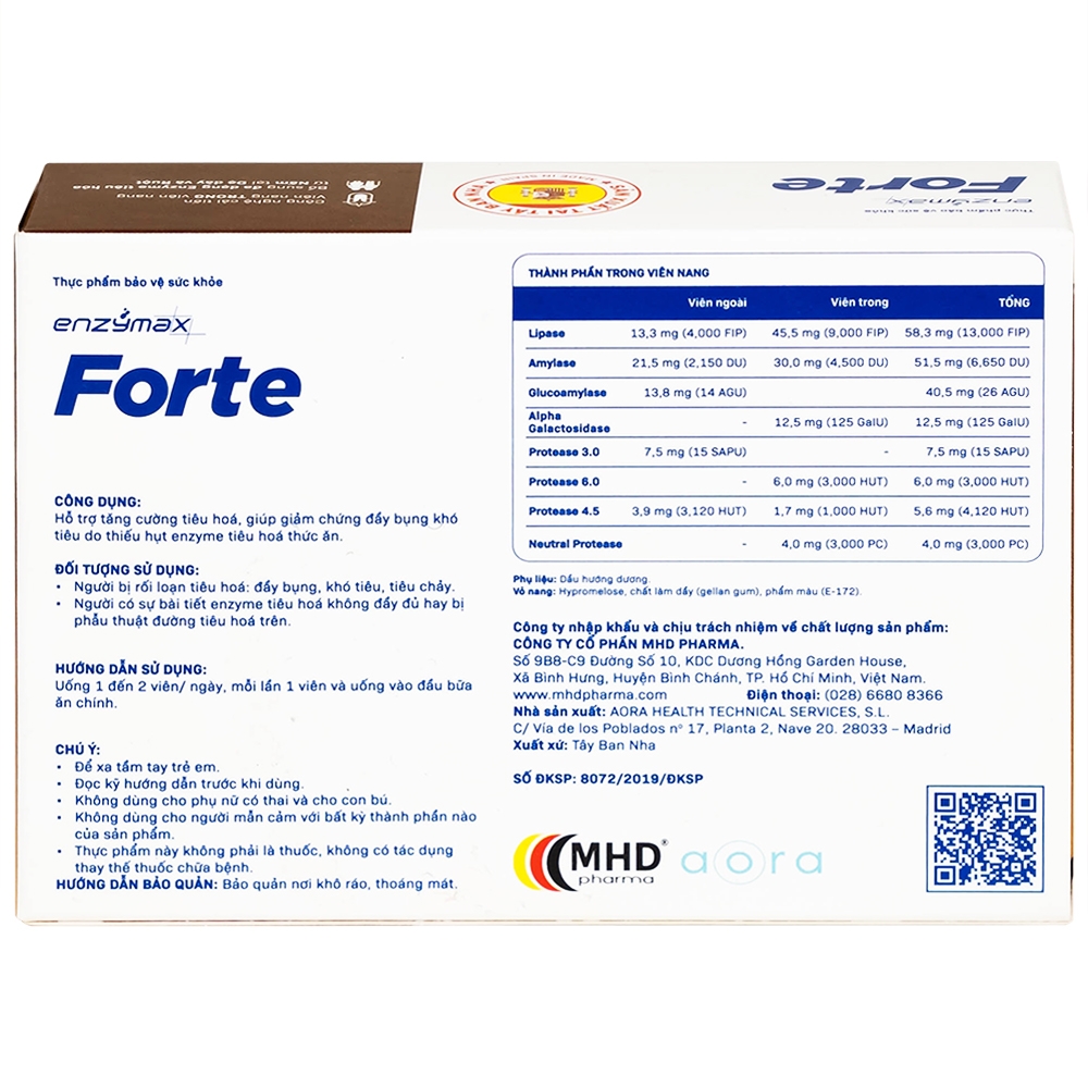 Hình ảnh Viên nang Enzymax Forte MHD hỗ trợ tăng cường tiêu hóa, giảm chứng đầy bụng khó tiêu (2 vỉ x 10 viên)