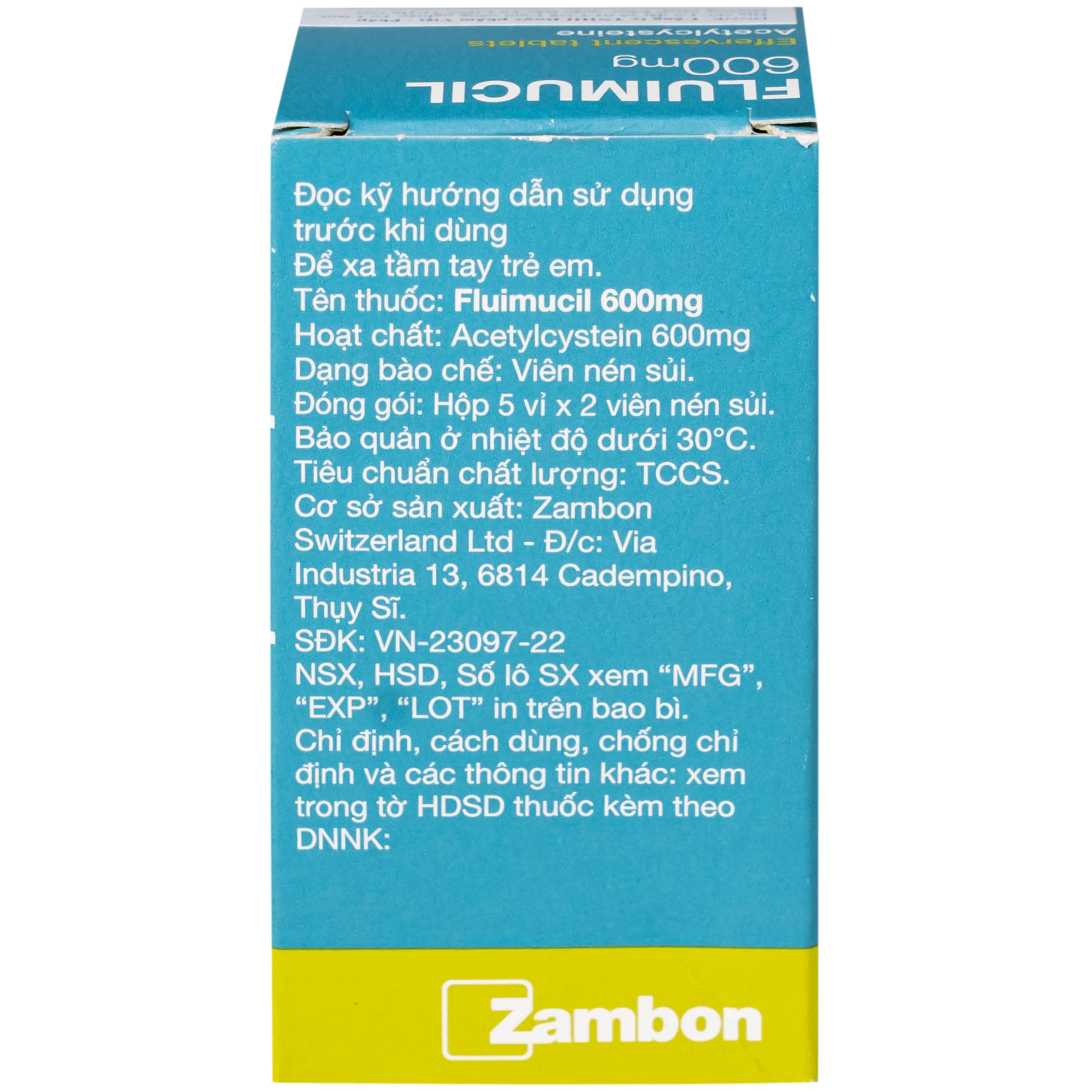 Hình ảnh Thuốc Fluimucil 600mg Zambon điều trị bệnh hô hấp kèm tăng tiết đờm nhày (5 vỉ x 2 viên)