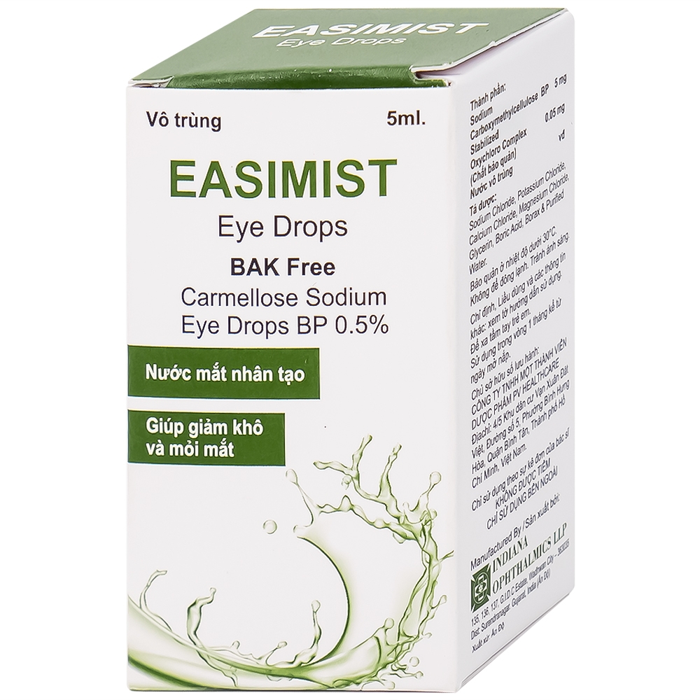 Hình ảnh Nước mắt nhân tạo Easimist Eye Drops Indiana Ophthalmics giúp giảm khô và mỏi mắt (5ml)