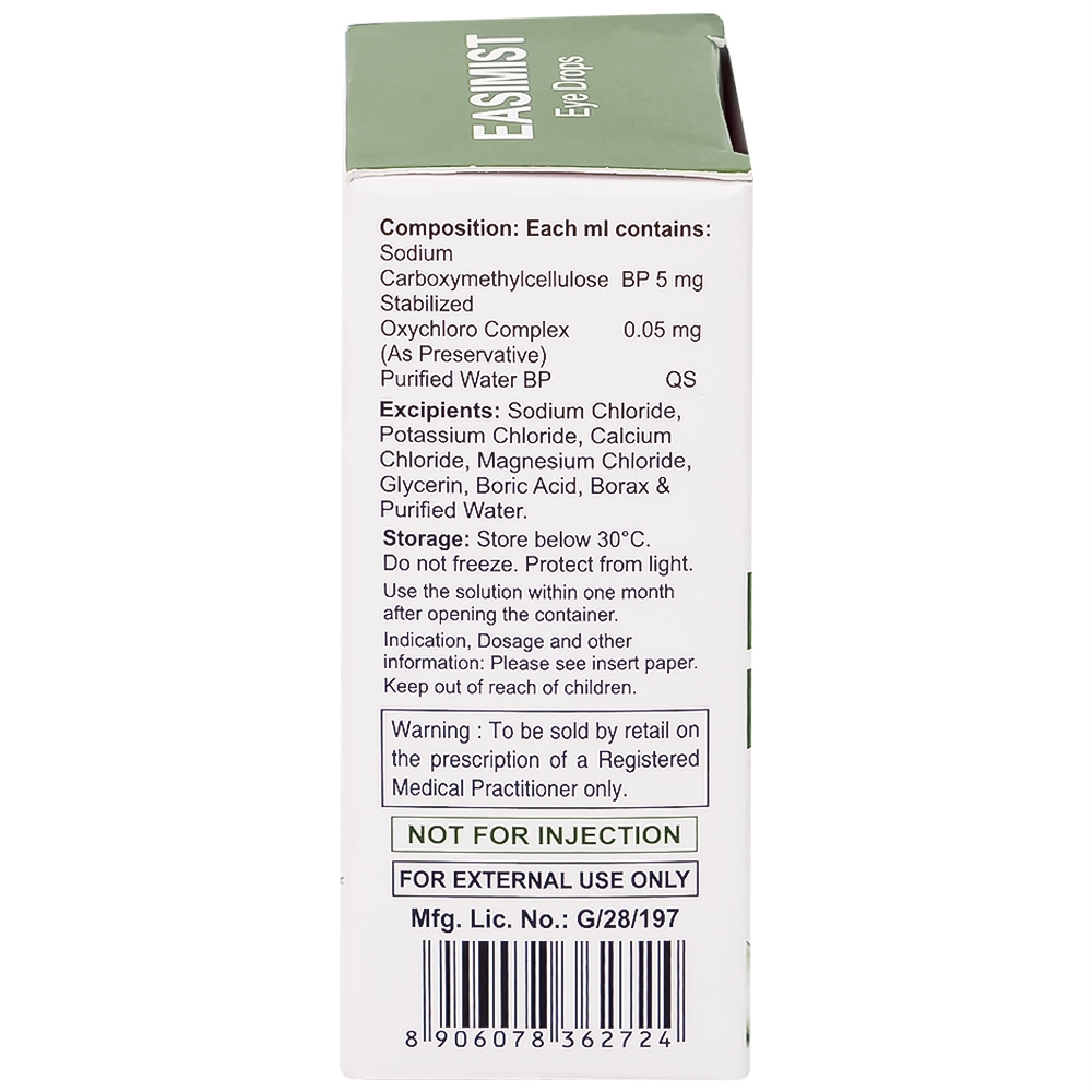 Hình ảnh Nước mắt nhân tạo Easimist Eye Drops Indiana Ophthalmics giúp giảm khô và mỏi mắt (5ml)