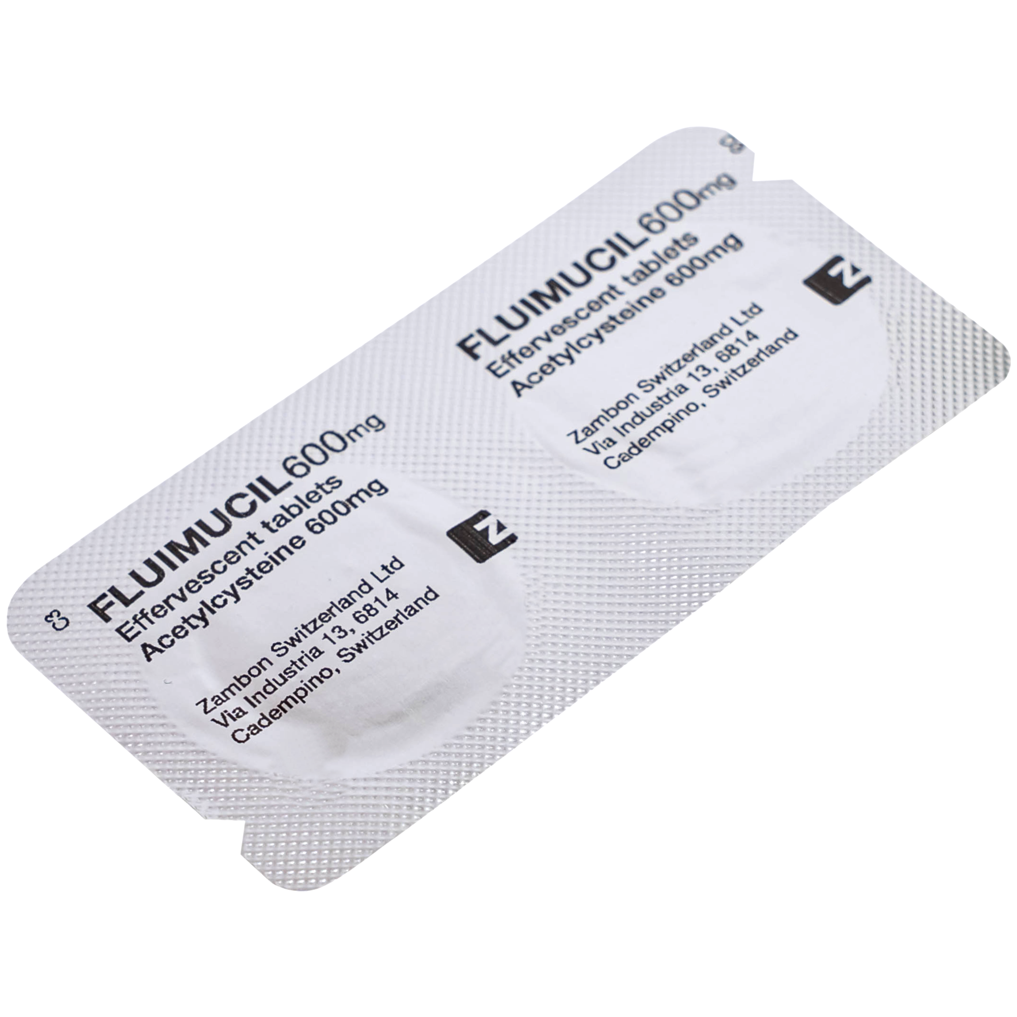 Hình ảnh Thuốc Fluimucil 600mg Zambon điều trị bệnh hô hấp kèm tăng tiết đờm nhày (5 vỉ x 2 viên)