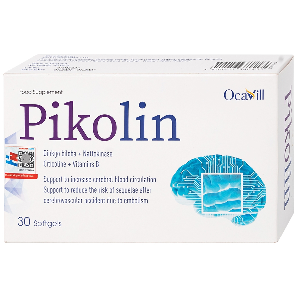 Hình ảnh Viên uống Pikolin Ocavill hỗ trợ tăng tuần hoàn máu não, giảm hình thành cục máu đông (2 vỉ x 15 viên)