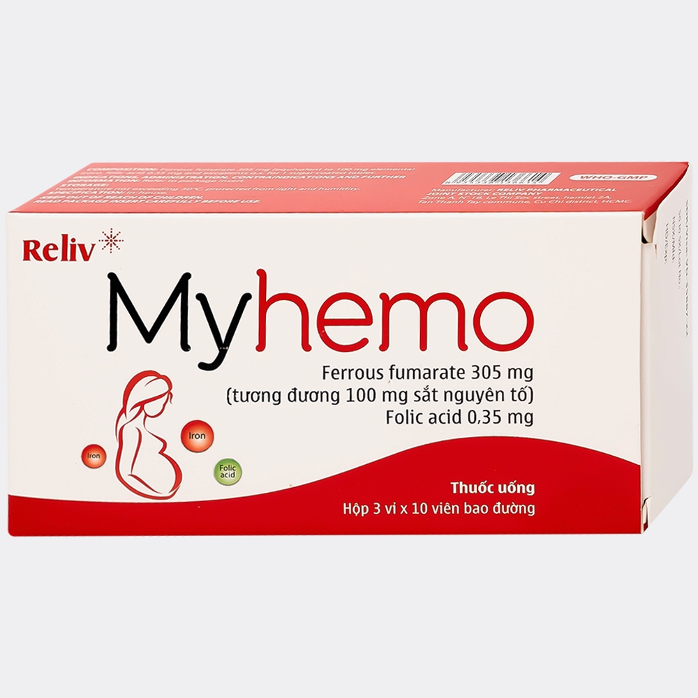 Hình ảnh Thuốc Myhemo 305mg Reliv dự phòng thiếu sắt và folic acid (3 vỉ x 10 viên)