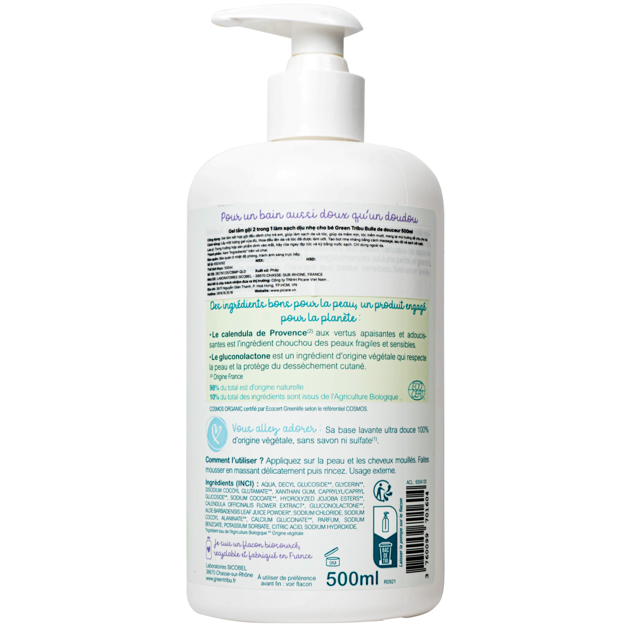 Hình ảnh Gel tắm gội hữu cơ 2 trong 1 cho trẻ sơ sinh và trẻ nhỏ Green Tribu (500ml)